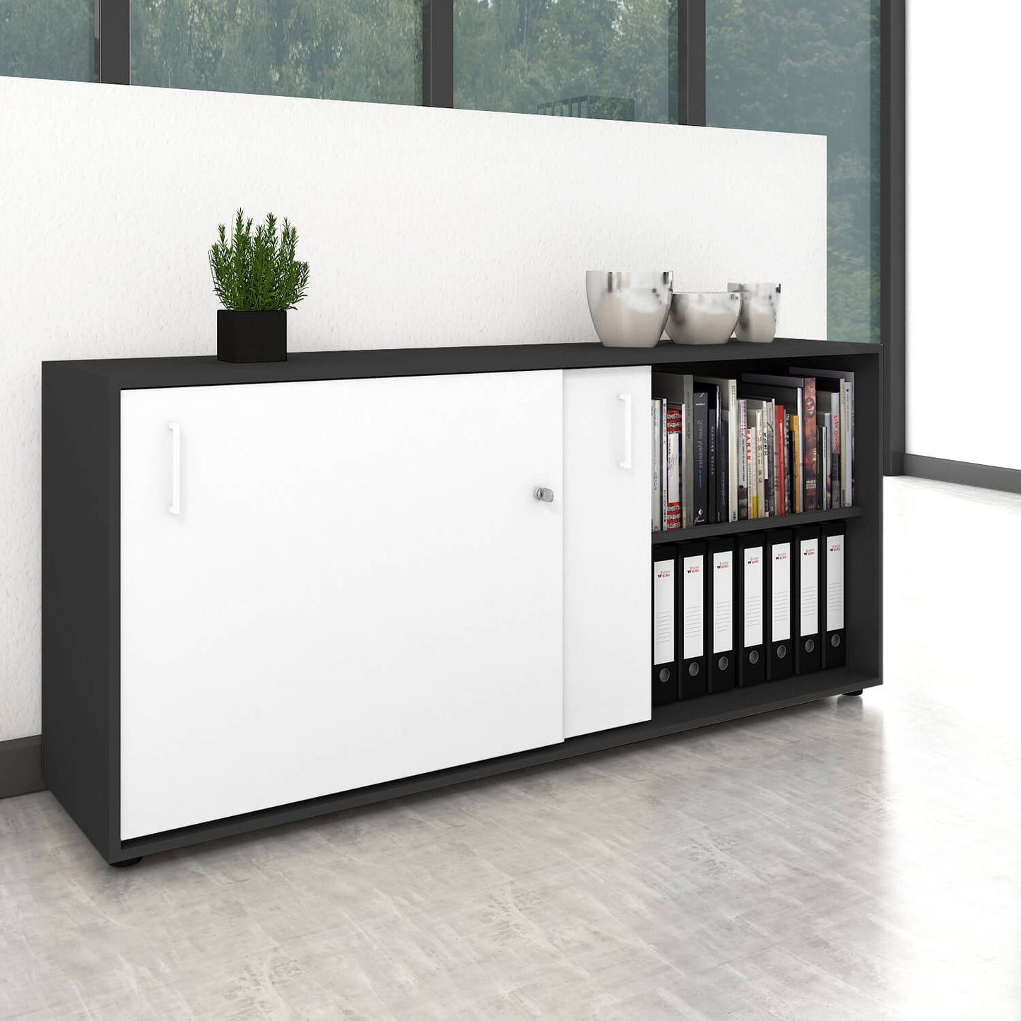 NOVA Schiebetürenschrank | 2 OH, 1640 x 740 mm, Anthrazit / Weiß