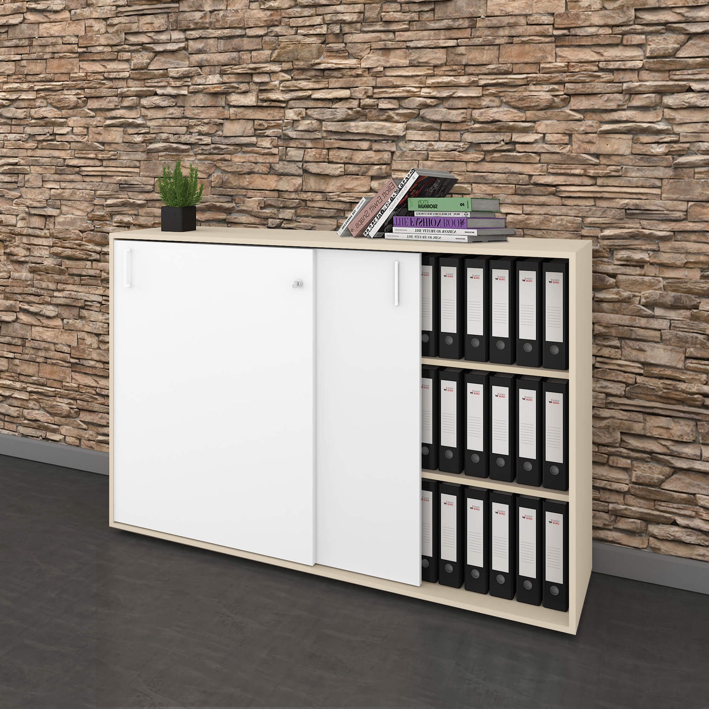Armadio con ante scorrevoli NOVA | 3 ripiani, 1640 x 1085 mm, acero / bianco