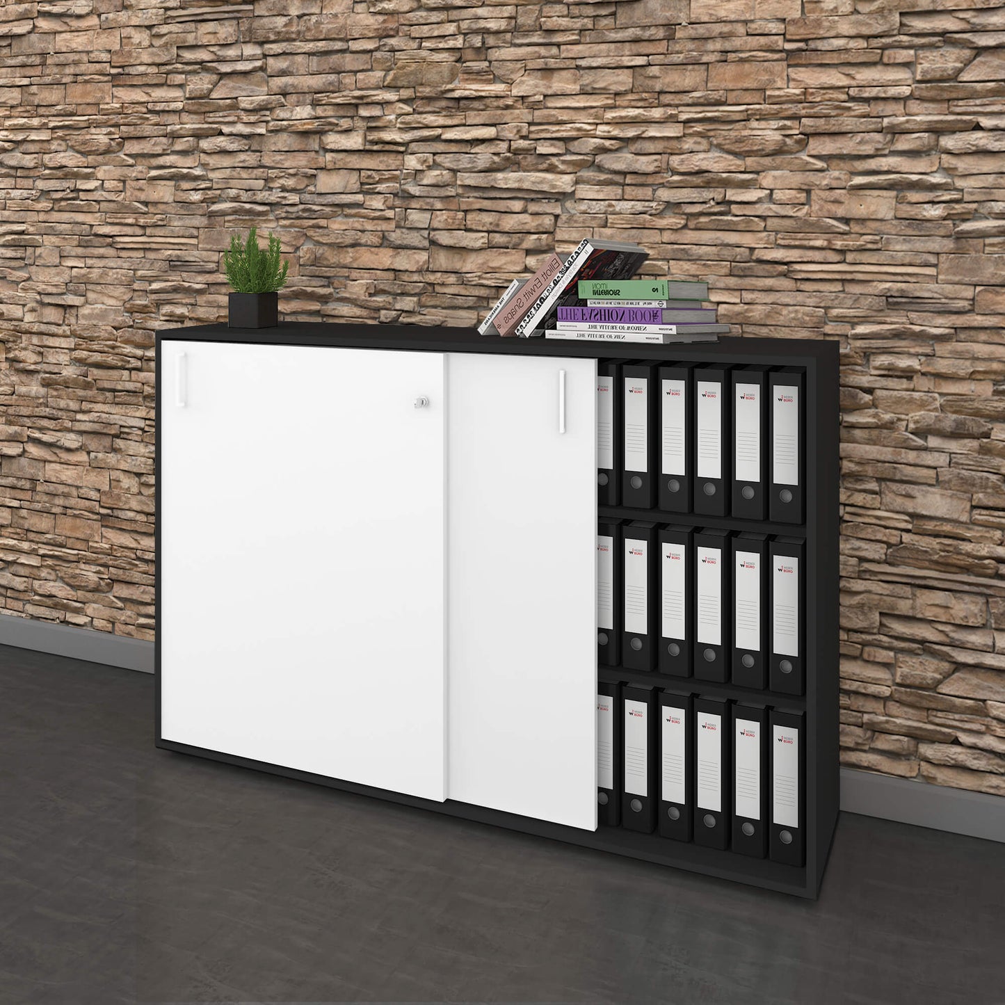NOVA Schiebetürenschrank | 3 OH, 1640 x 1085 mm, Anthrazit / Weiß