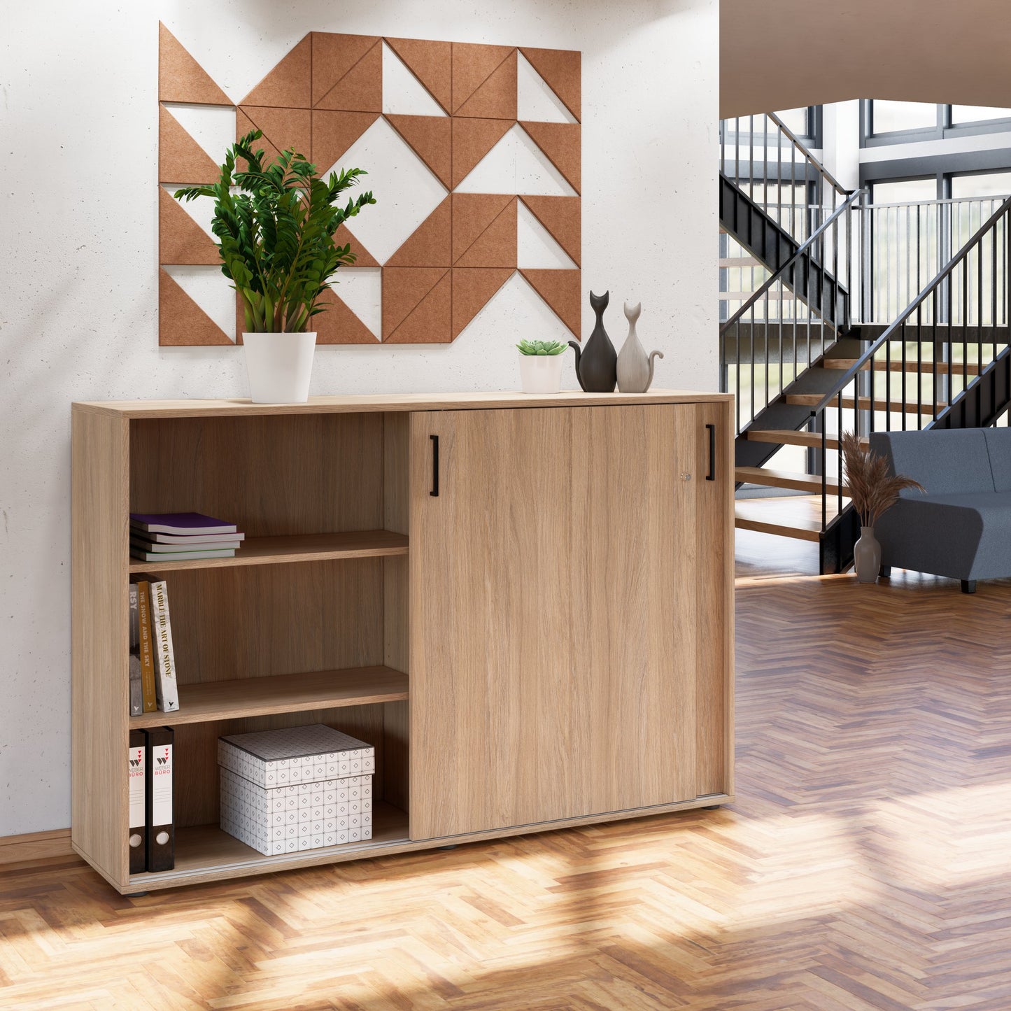 NOVA Cabinet di porta scorrevole | 3 OH, 1640 x 1085 mm, quercia ambra