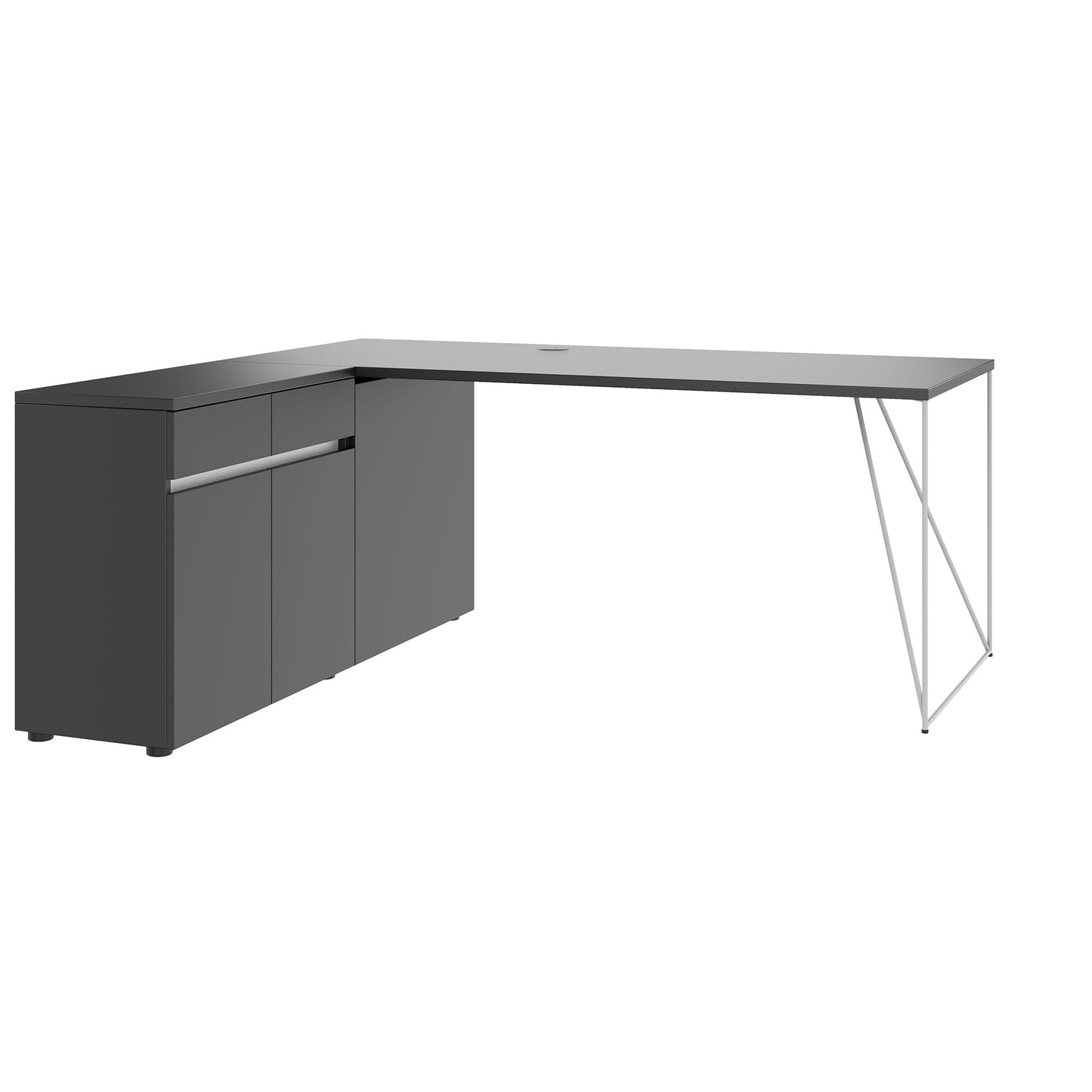 AIR desk | 1600 - 2000 mm, electrified, integrated sideboard, anthracite