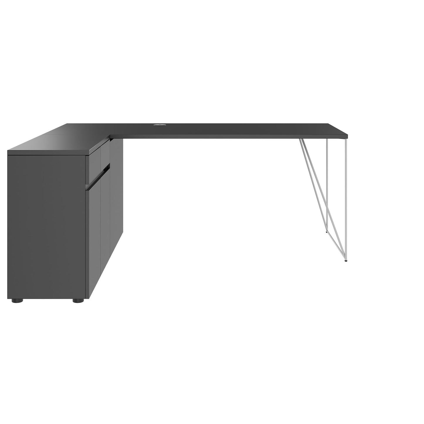 AIR desk | 1600 - 2000 mm, electrified, integrated sideboard, anthracite
