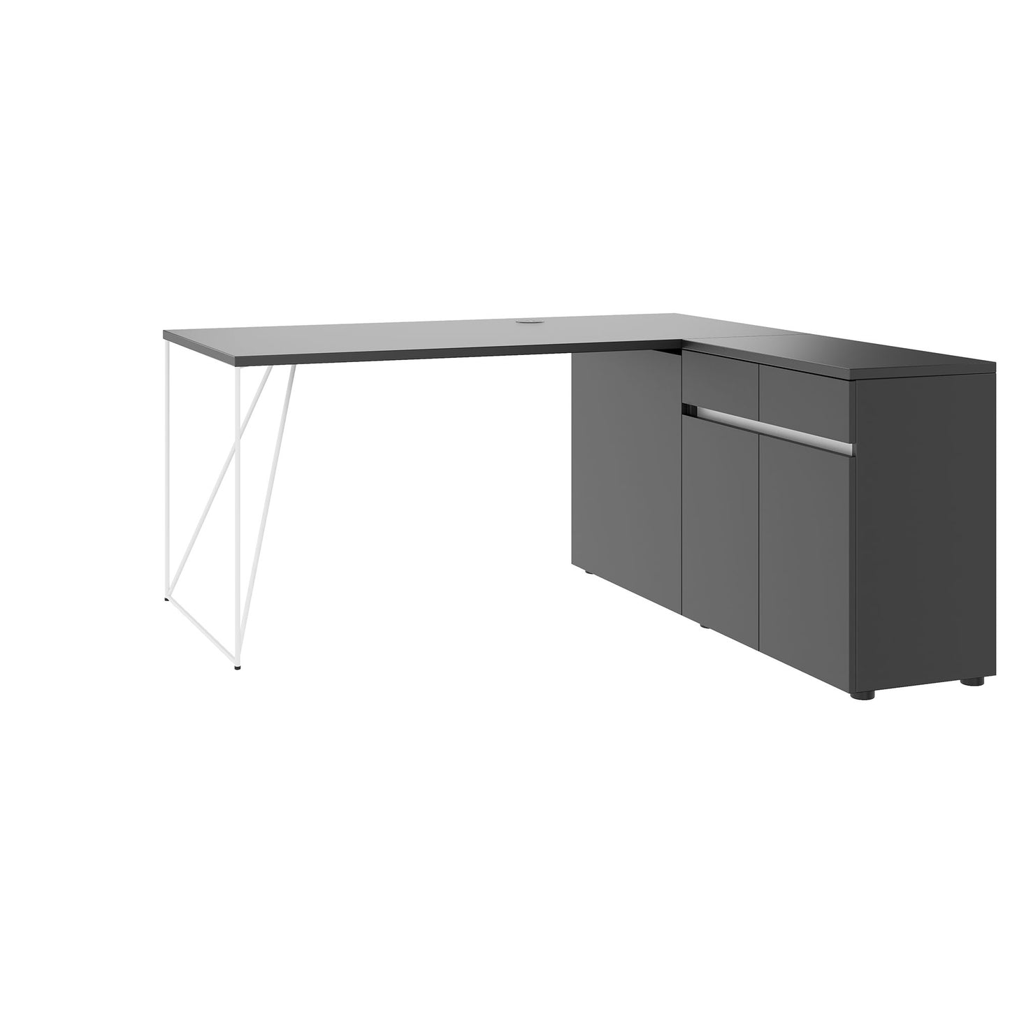 AIR desk | 1600 - 2000 mm, electrified, integrated sideboard, anthracite