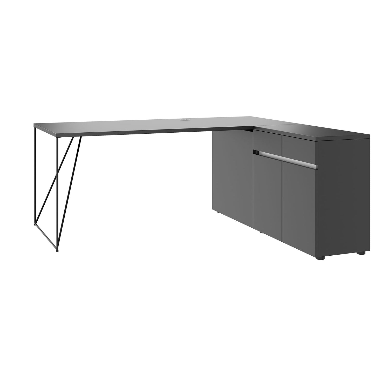 AIR desk | 1600 - 2000 mm, electrified, integrated sideboard, anthracite