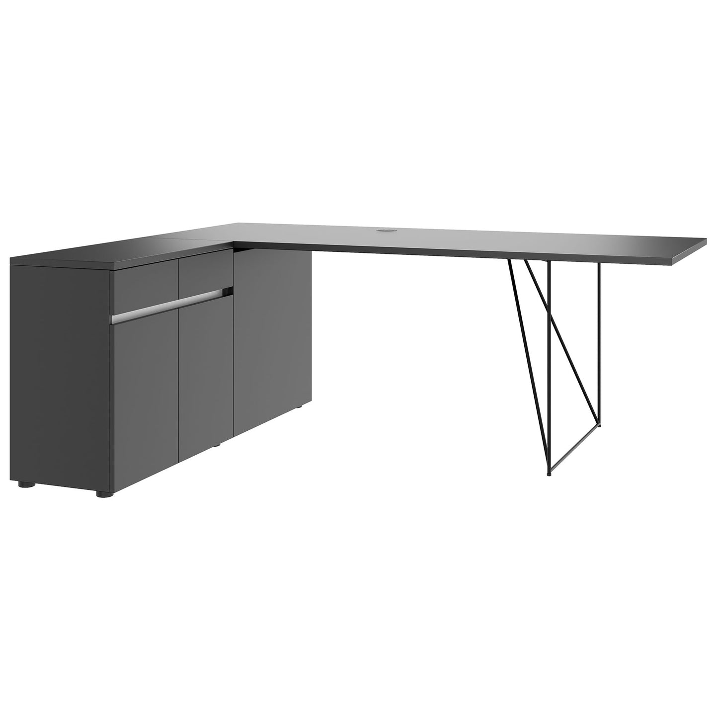 AIR desk | 1600 - 2000 mm, electrified, integrated sideboard, anthracite