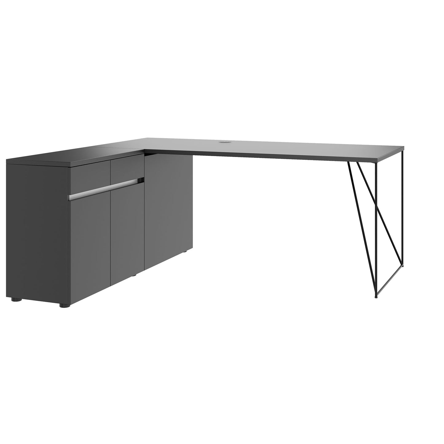 AIR desk | 1600 - 2000 mm, electrified, integrated sideboard, anthracite