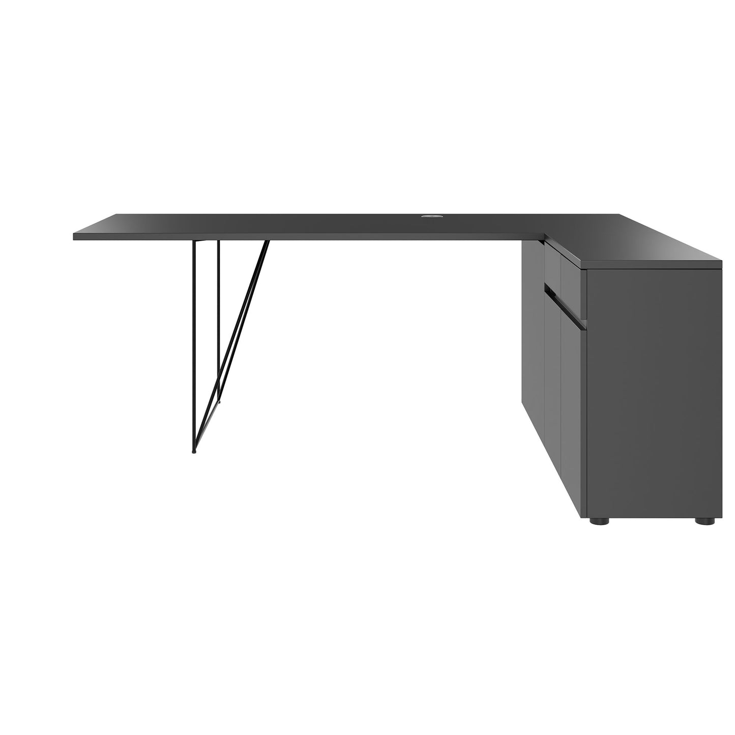 AIR desk | 1600 - 2000 mm, electrified, integrated sideboard, anthracite