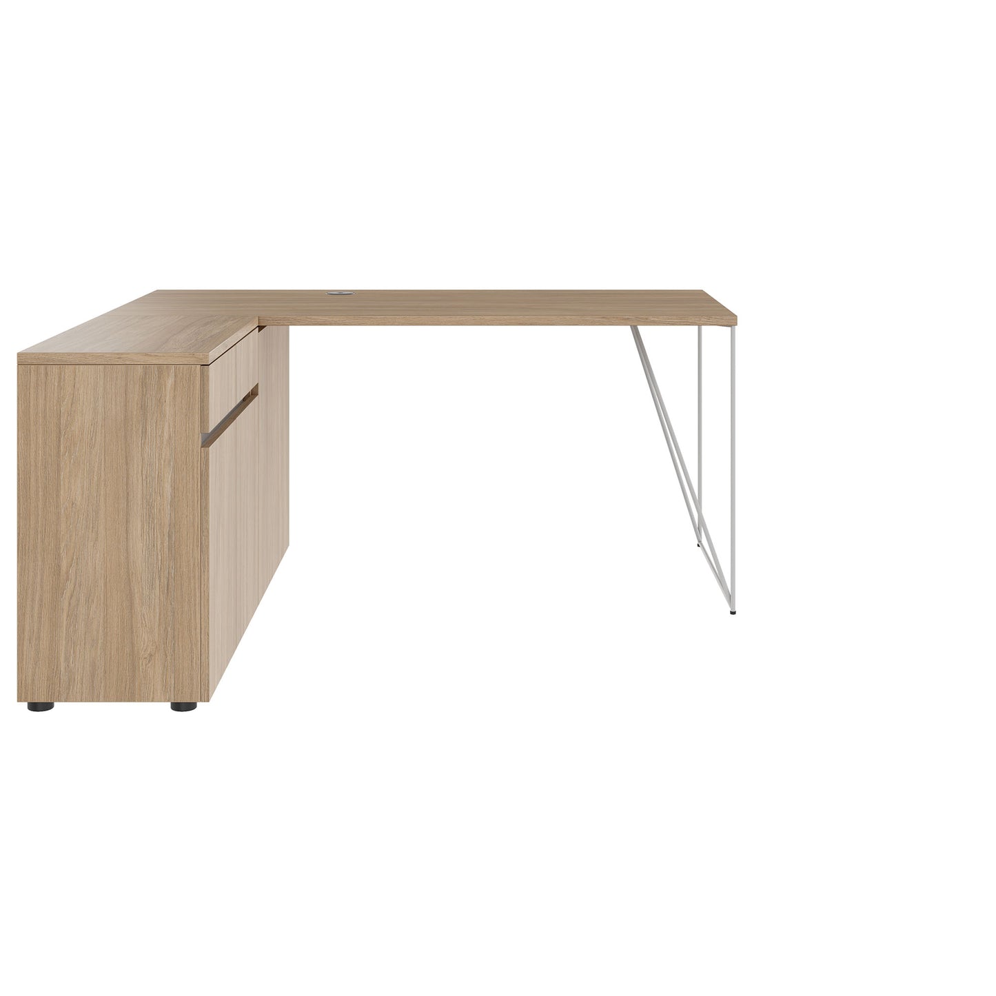 AIR desk | 1600 - 2000 mm, electrified, integrated sideboard, amber oak