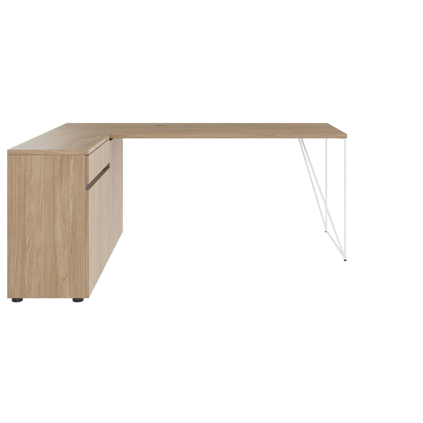 AIR desk | 1600 - 2000 mm, electrified, integrated sideboard, amber oak
