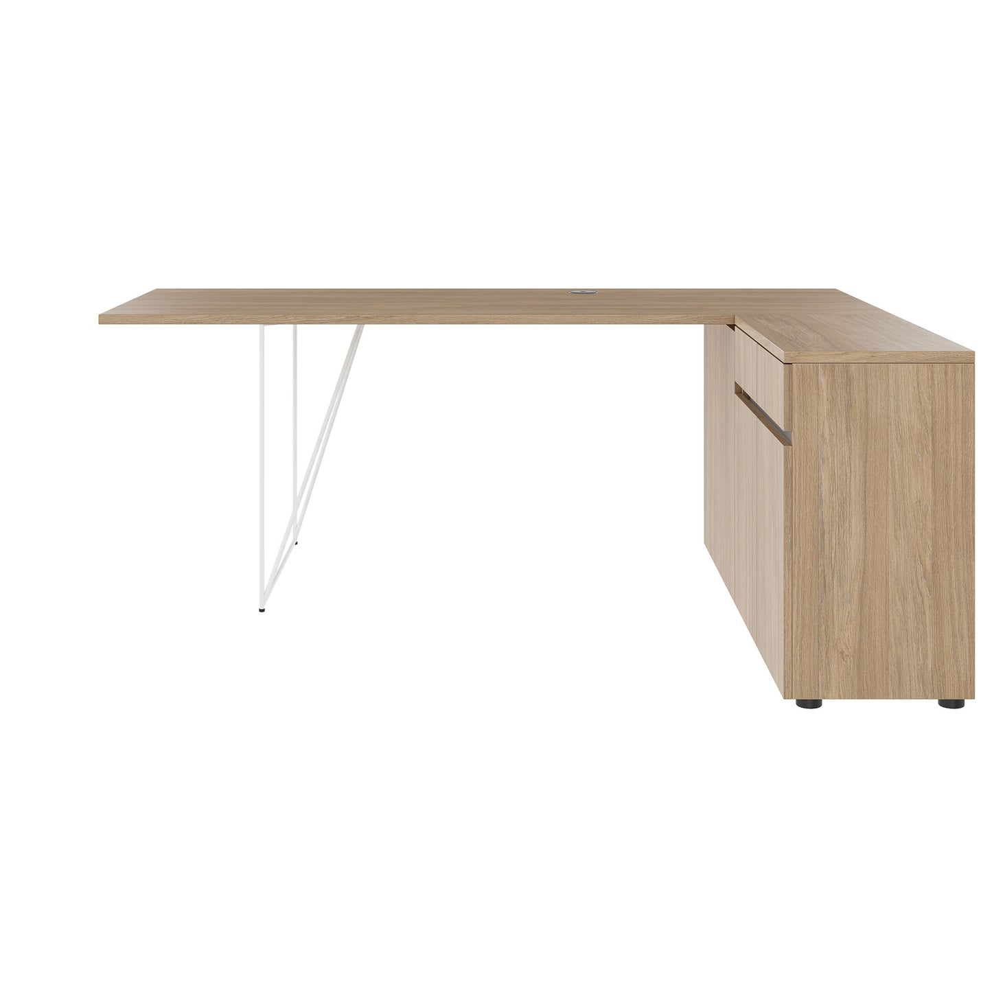 AIR desk | 1600 - 2000 mm, electrified, integrated sideboard, amber oak