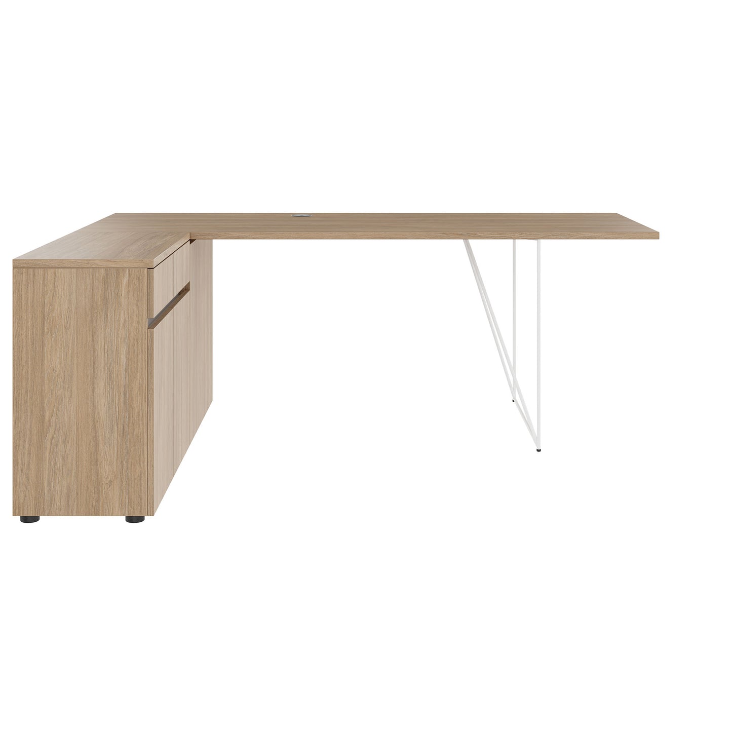 AIR desk | 1600 - 2000 mm, electrified, integrated sideboard, amber oak