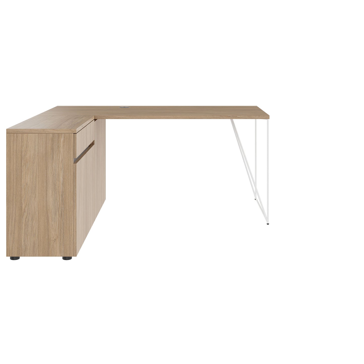 AIR desk | 1600 - 2000 mm, electrified, integrated sideboard, amber oak