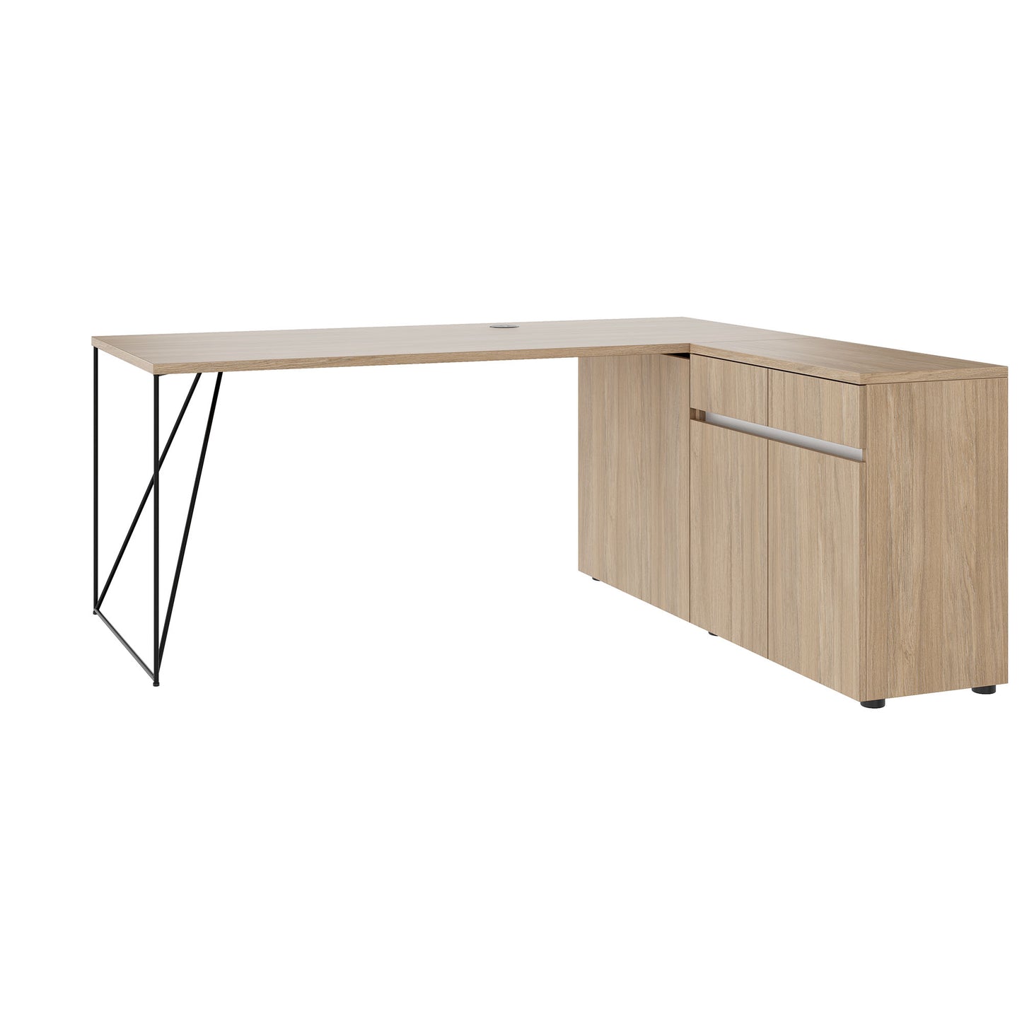 AIR desk | 1600 - 2000 mm, electrified, integrated sideboard, amber oak