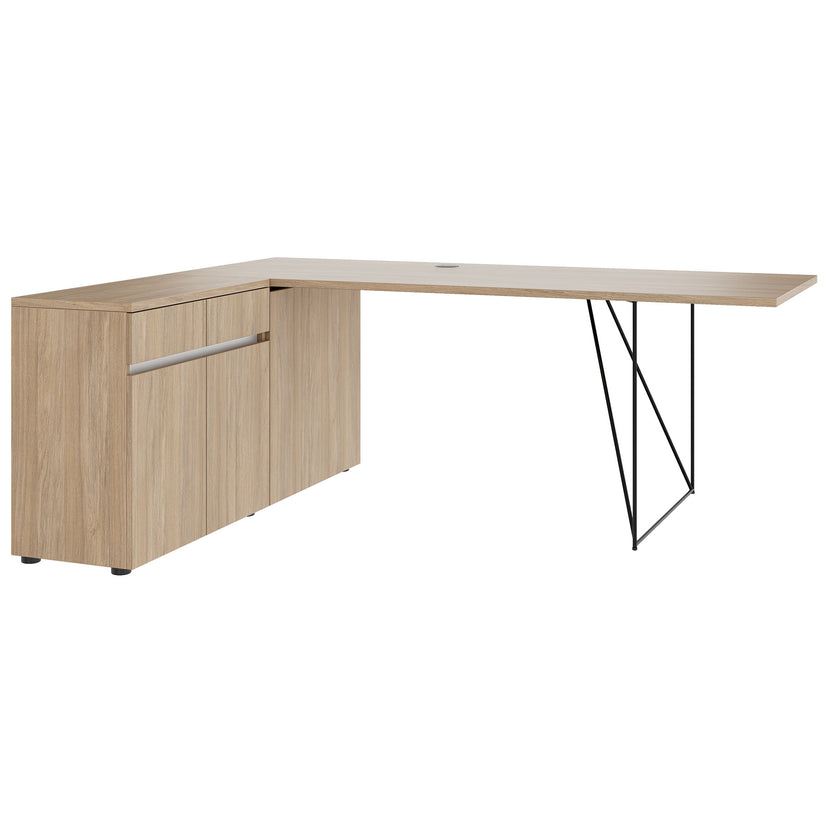 AIR desk | 1600 - 2000 mm, electrified, integrated sideboard, amber oak