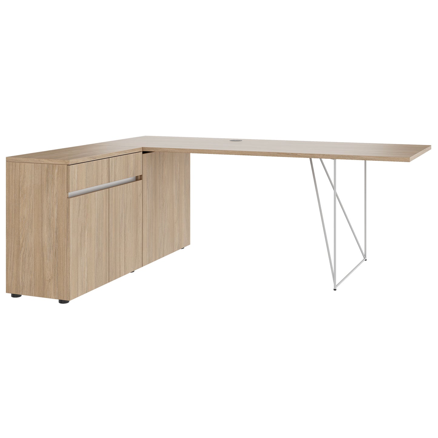 AIR desk | 1600 - 2000 mm, electrified, integrated sideboard, amber oak
