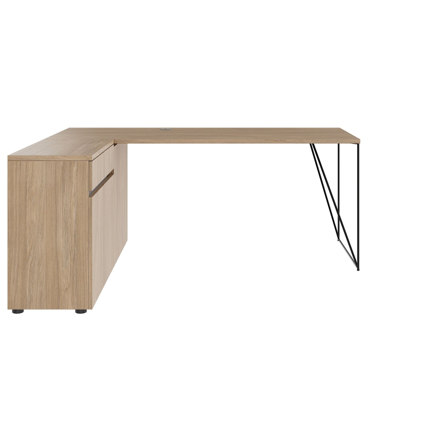 AIR desk | 1600 - 2000 mm, electrified, integrated sideboard, amber oak