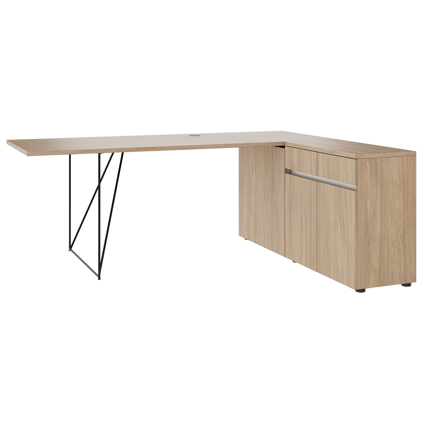 AIR desk | 1600 - 2000 mm, electrified, integrated sideboard, amber oak