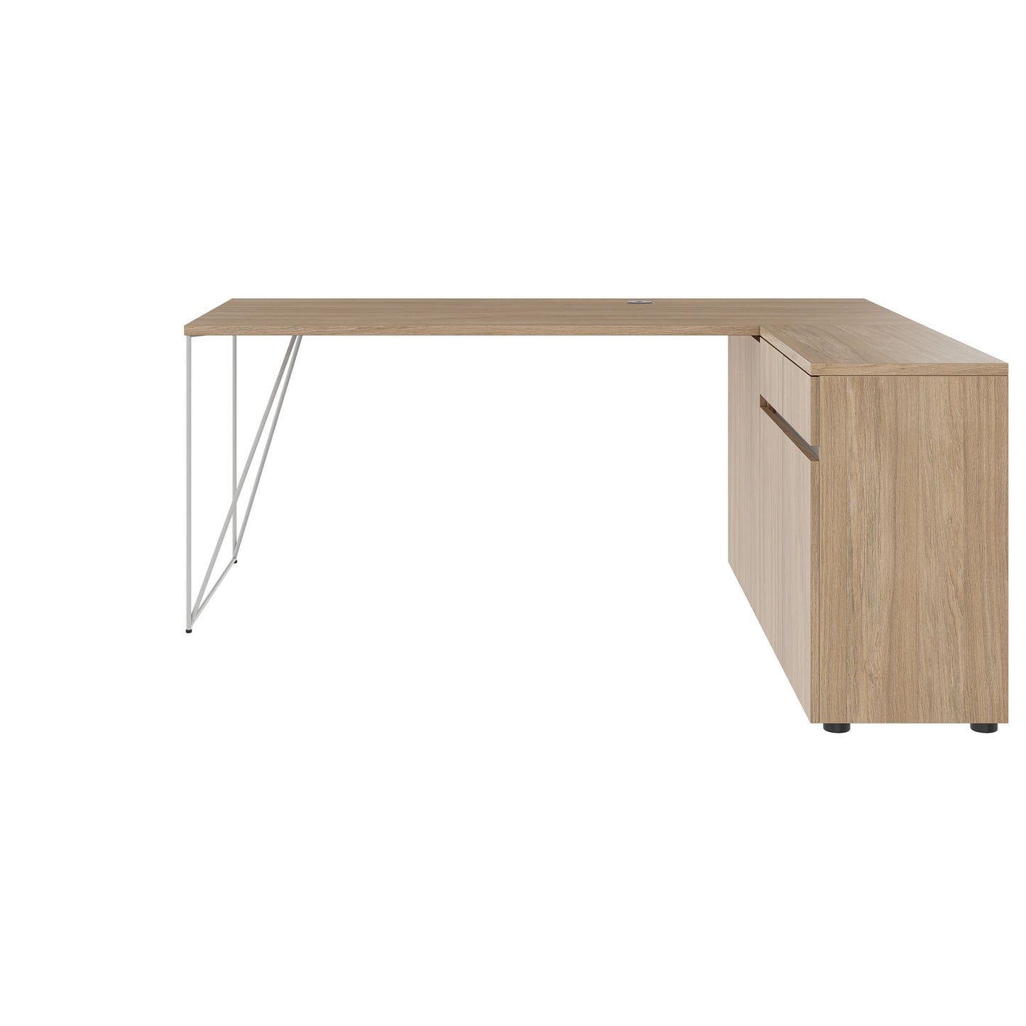 AIR desk | 1600 - 2000 mm, electrified, integrated sideboard, amber oak