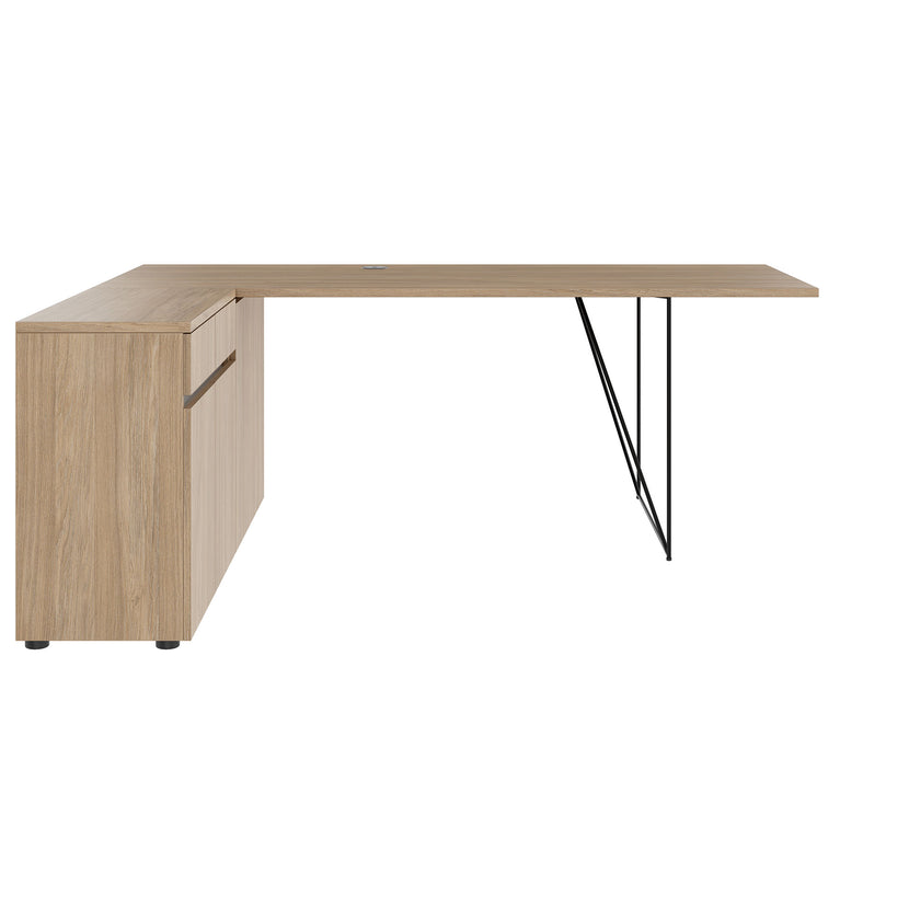 AIR desk | 1600 - 2000 mm, electrified, integrated sideboard, amber oak