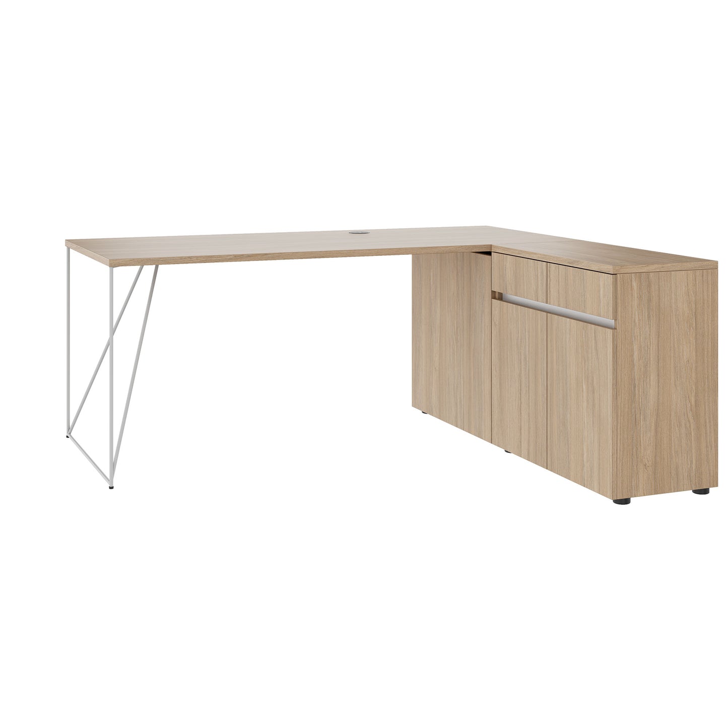 AIR desk | 1600 - 2000 mm, electrified, integrated sideboard, amber oak