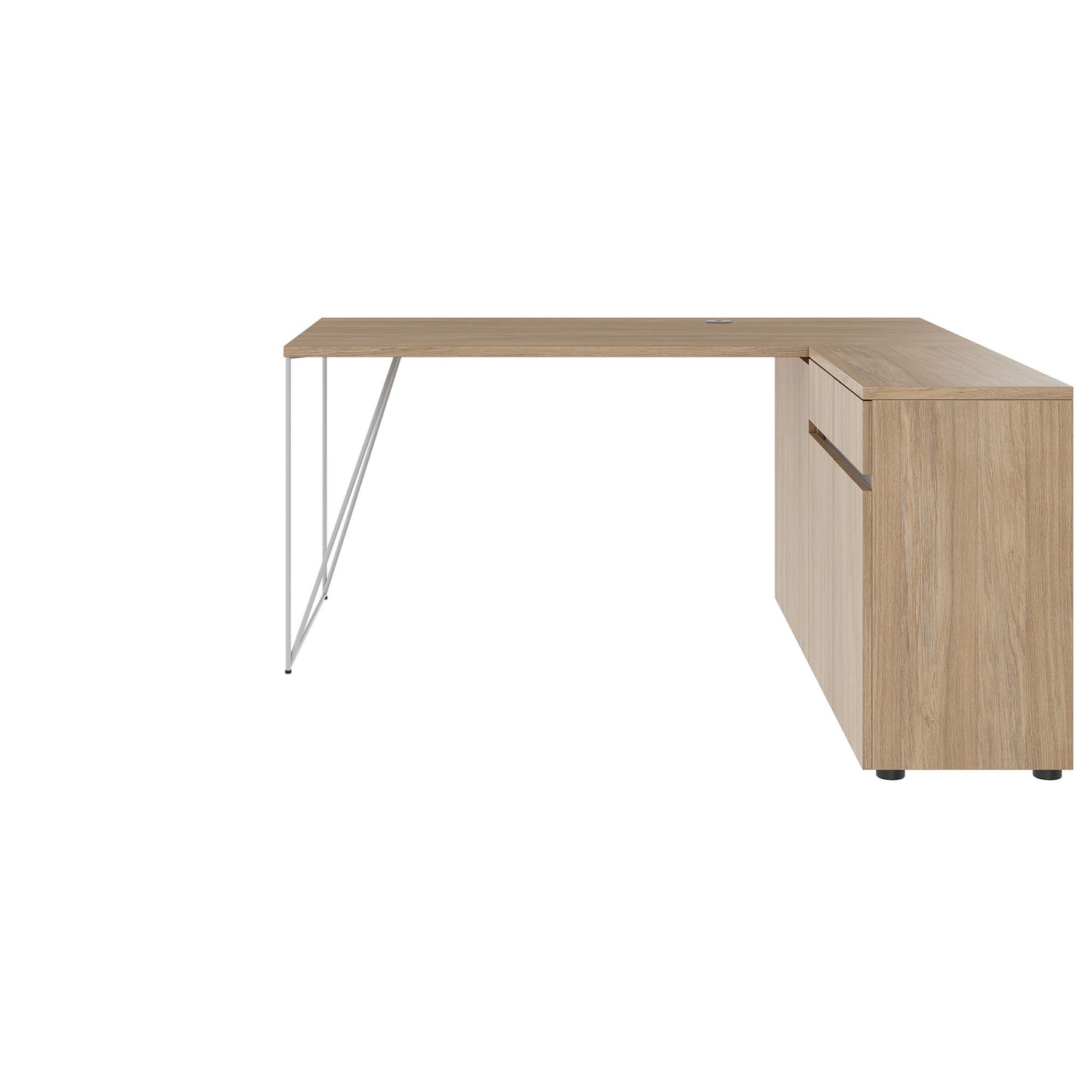 AIR desk | 1600 - 2000 mm, electrified, integrated sideboard, amber oak