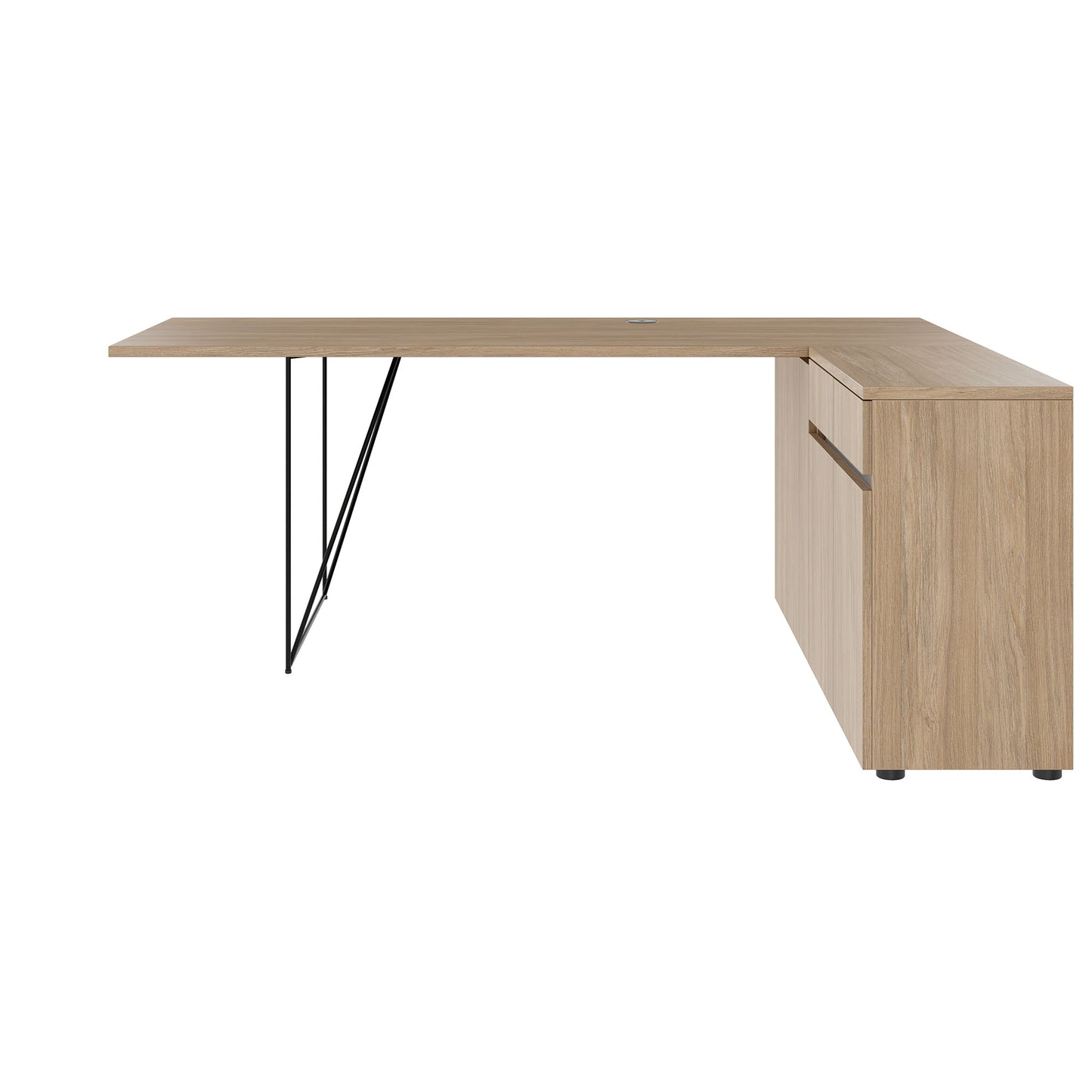 AIR desk | 1600 - 2000 mm, electrified, integrated sideboard, amber oak