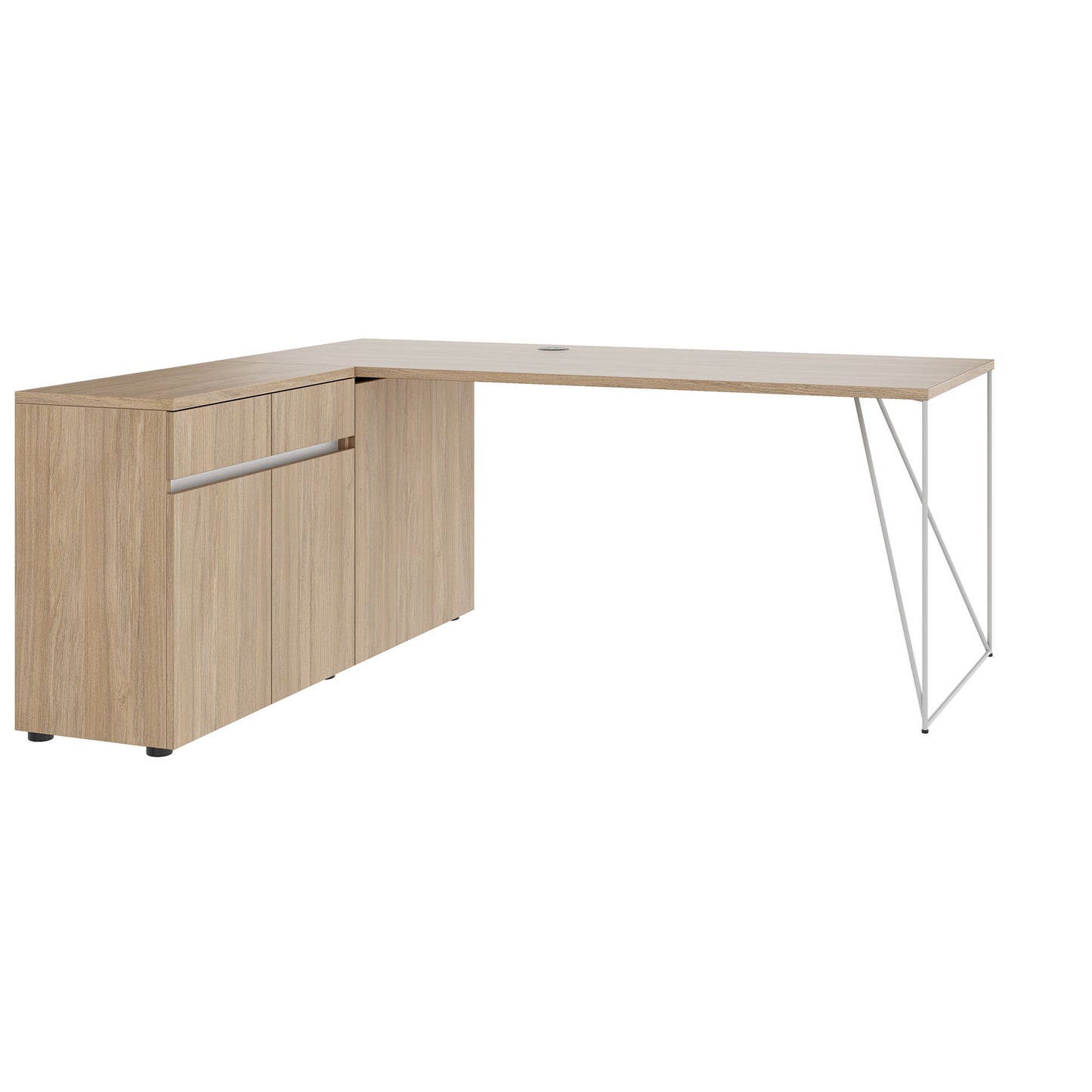 AIR desk | 1600 - 2000 mm, electrified, integrated sideboard, amber oak