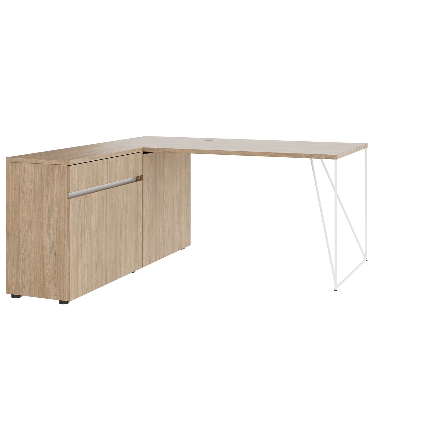 AIR desk | 1600 - 2000 mm, electrified, integrated sideboard, amber oak