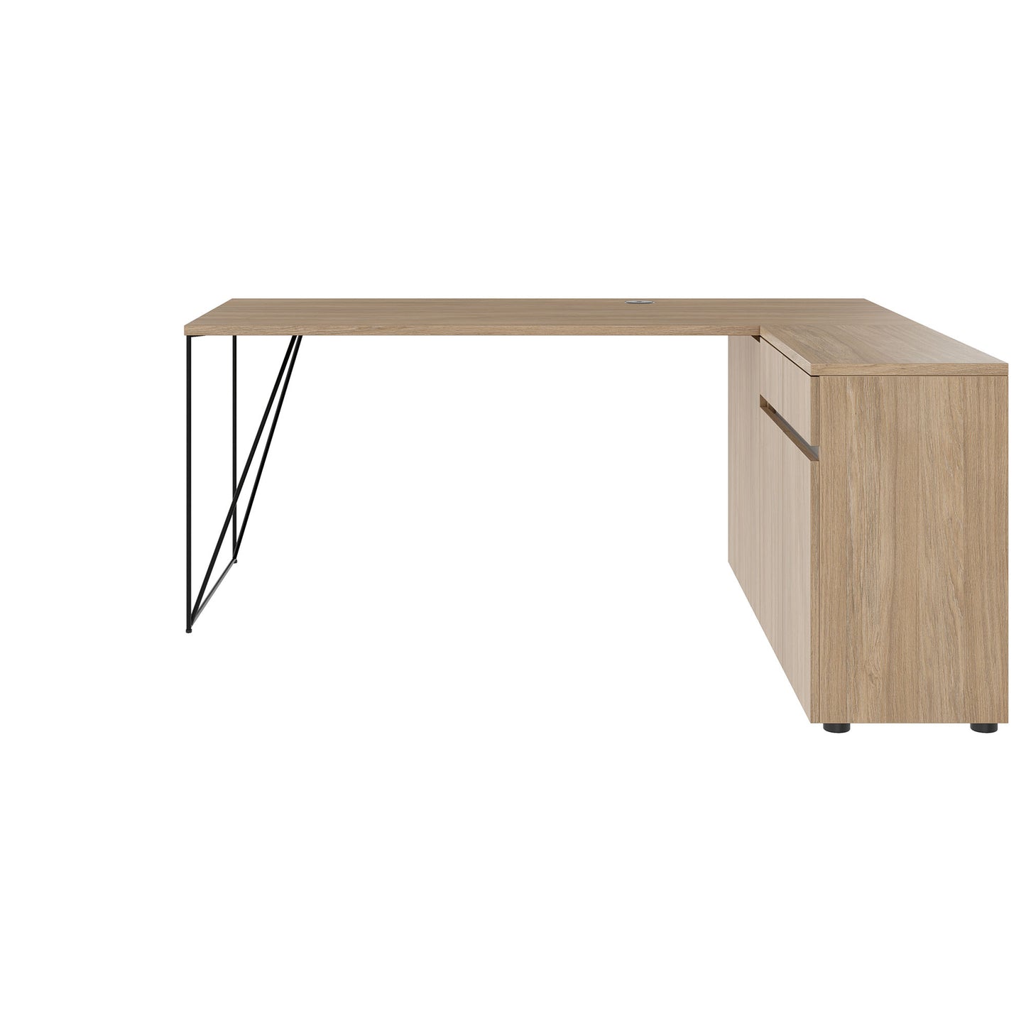 AIR desk | 1600 - 2000 mm, electrified, integrated sideboard, amber oak