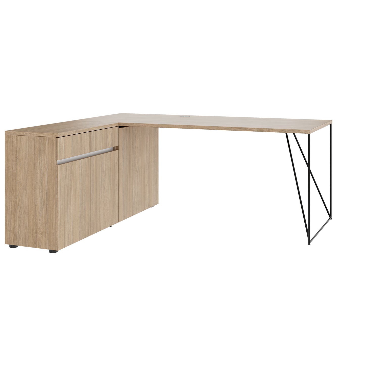 AIR desk | 1600 - 2000 mm, electrified, integrated sideboard, amber oak