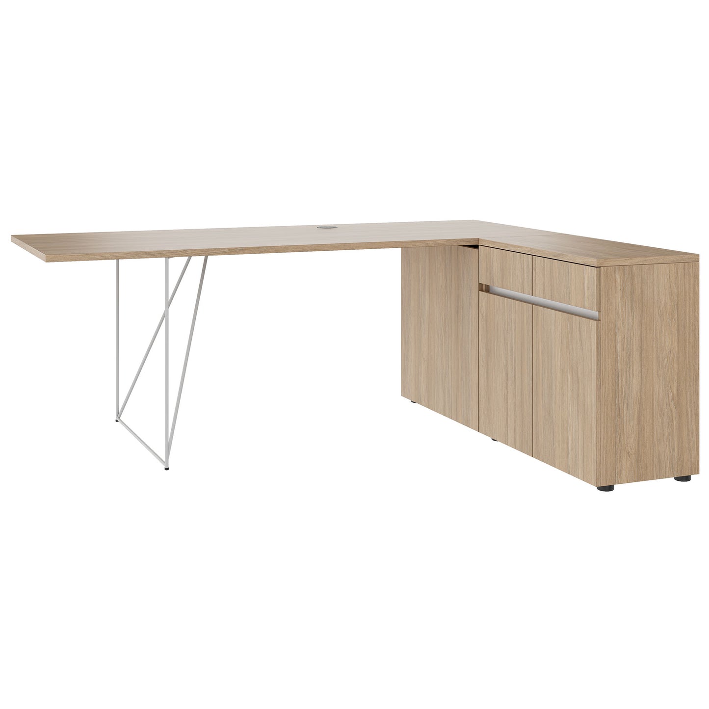 AIR desk | 1600 - 2000 mm, electrified, integrated sideboard, amber oak