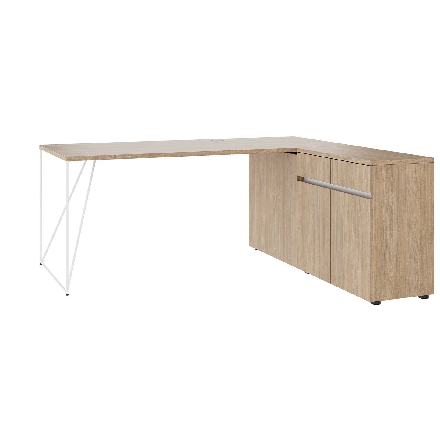 AIR desk | 1600 - 2000 mm, electrified, integrated sideboard, amber oak