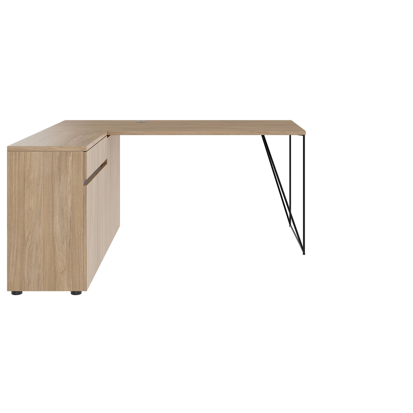 AIR desk | 1600 - 2000 mm, electrified, integrated sideboard, amber oak