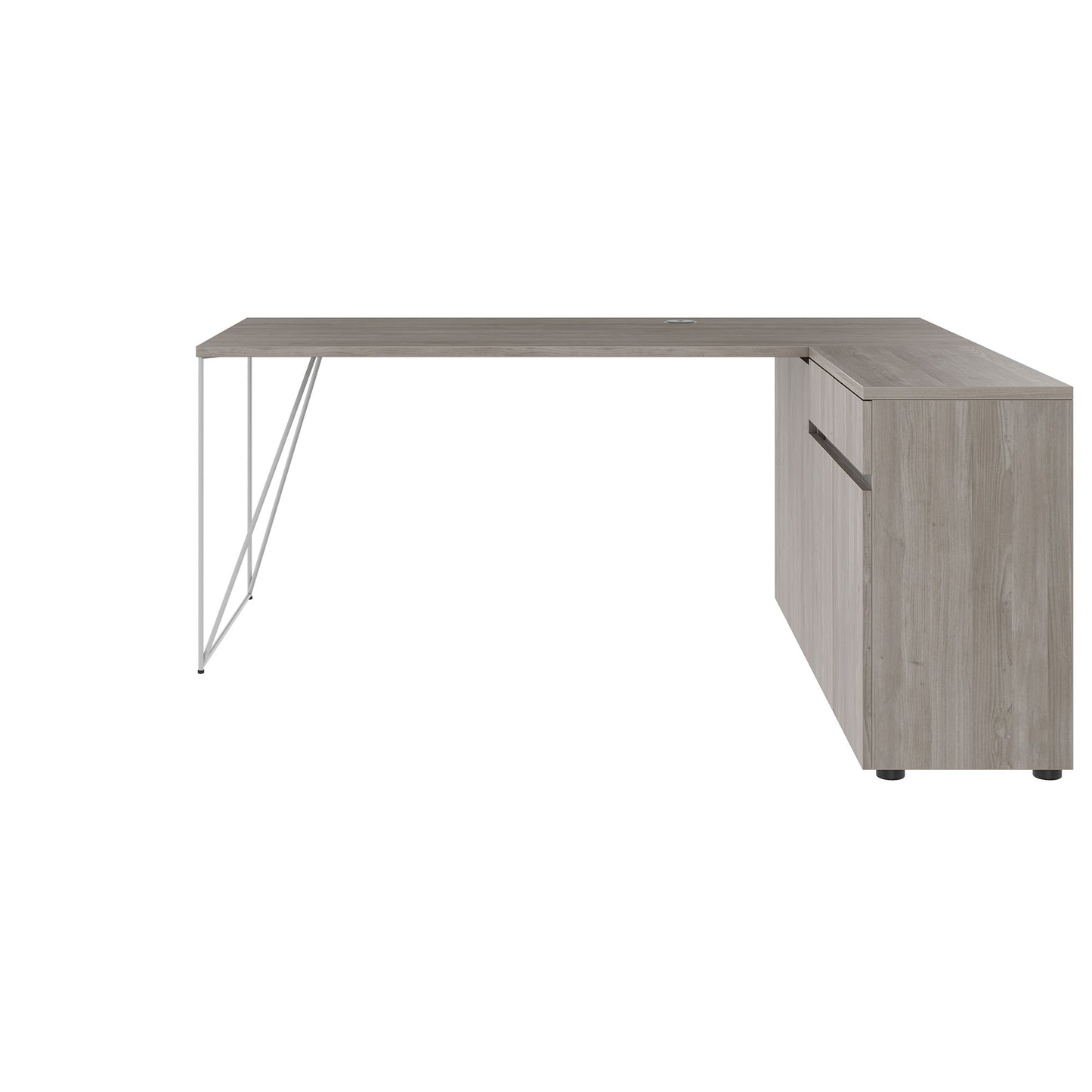 AIR desk | 1600 - 2000 mm, electrified, integrated sideboard, gray northern oak