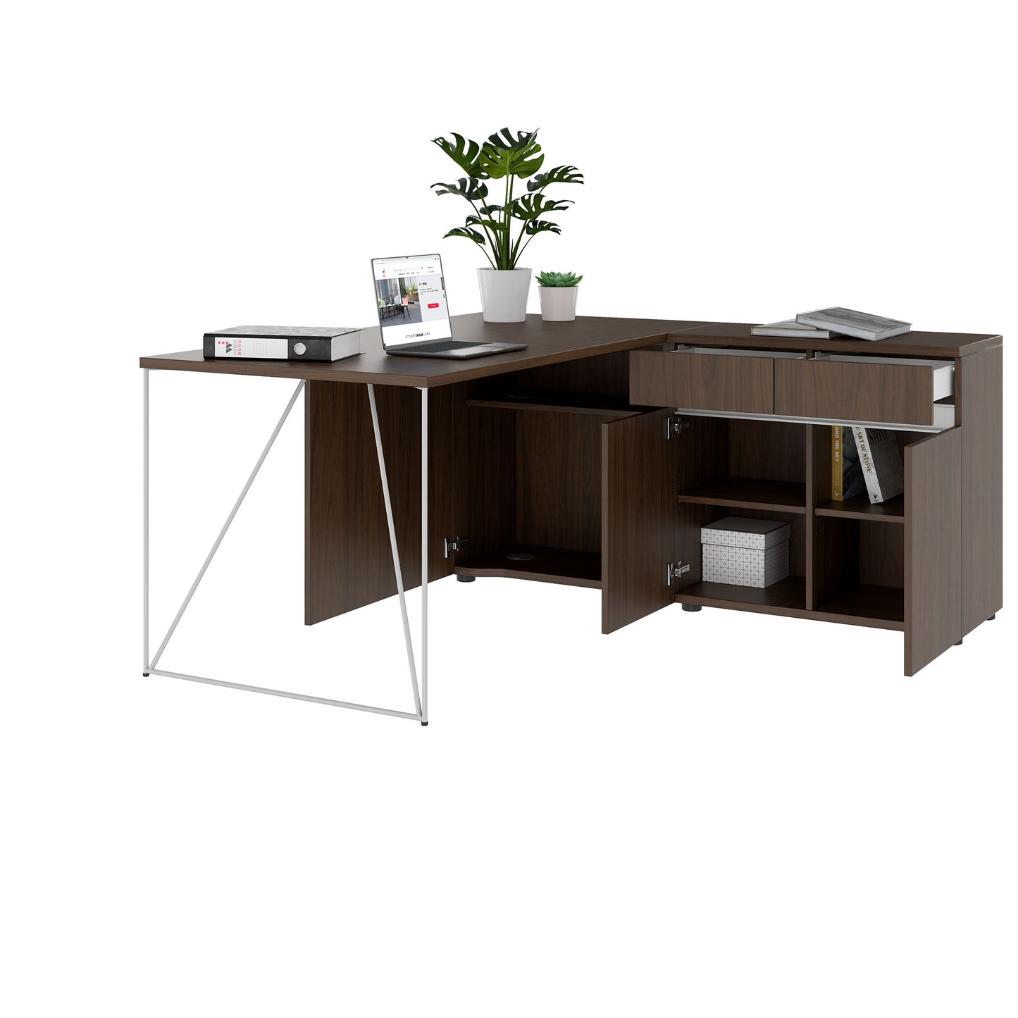 AIR Scrivania | 1600 - 2000 mm, sideboard elettrificata, integrata, noce