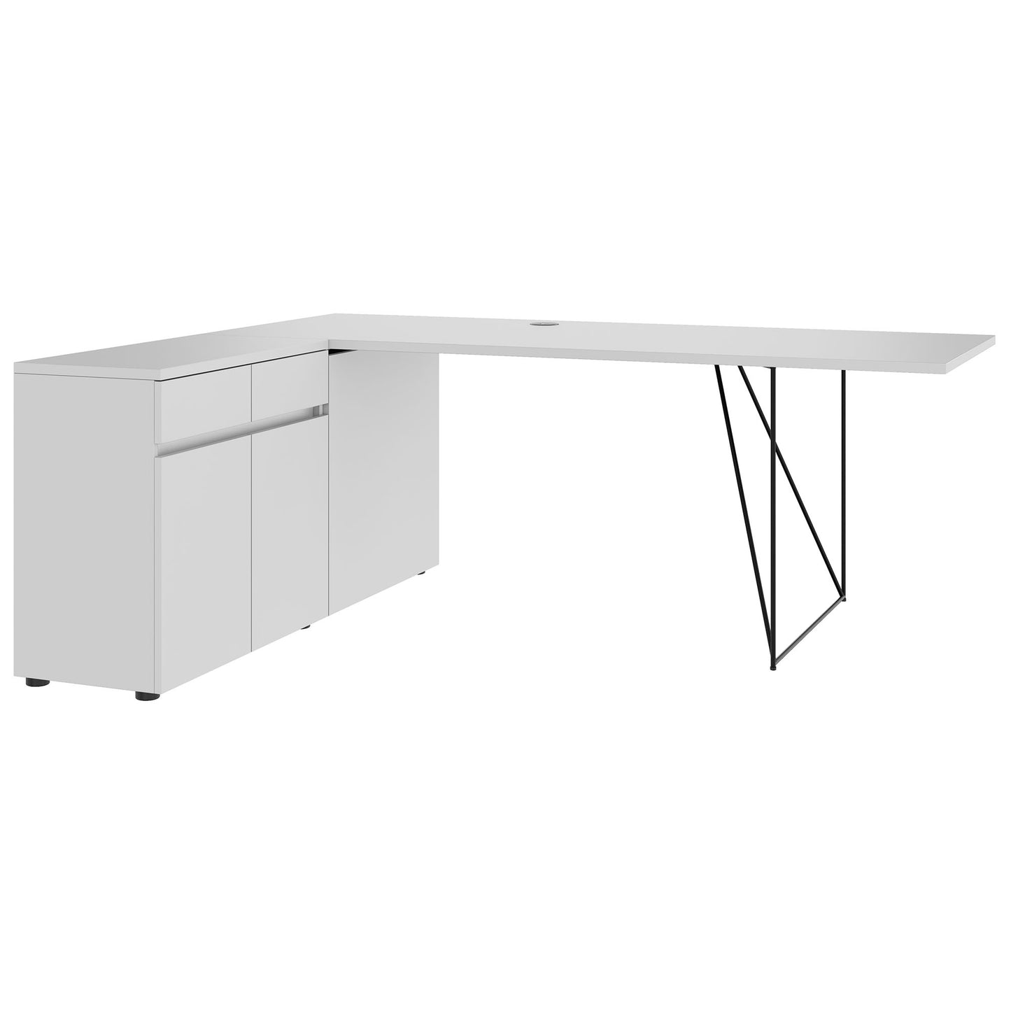 AIR desk | 1600 - 2000 mm, electrified, integrated sideboard, pearl gray