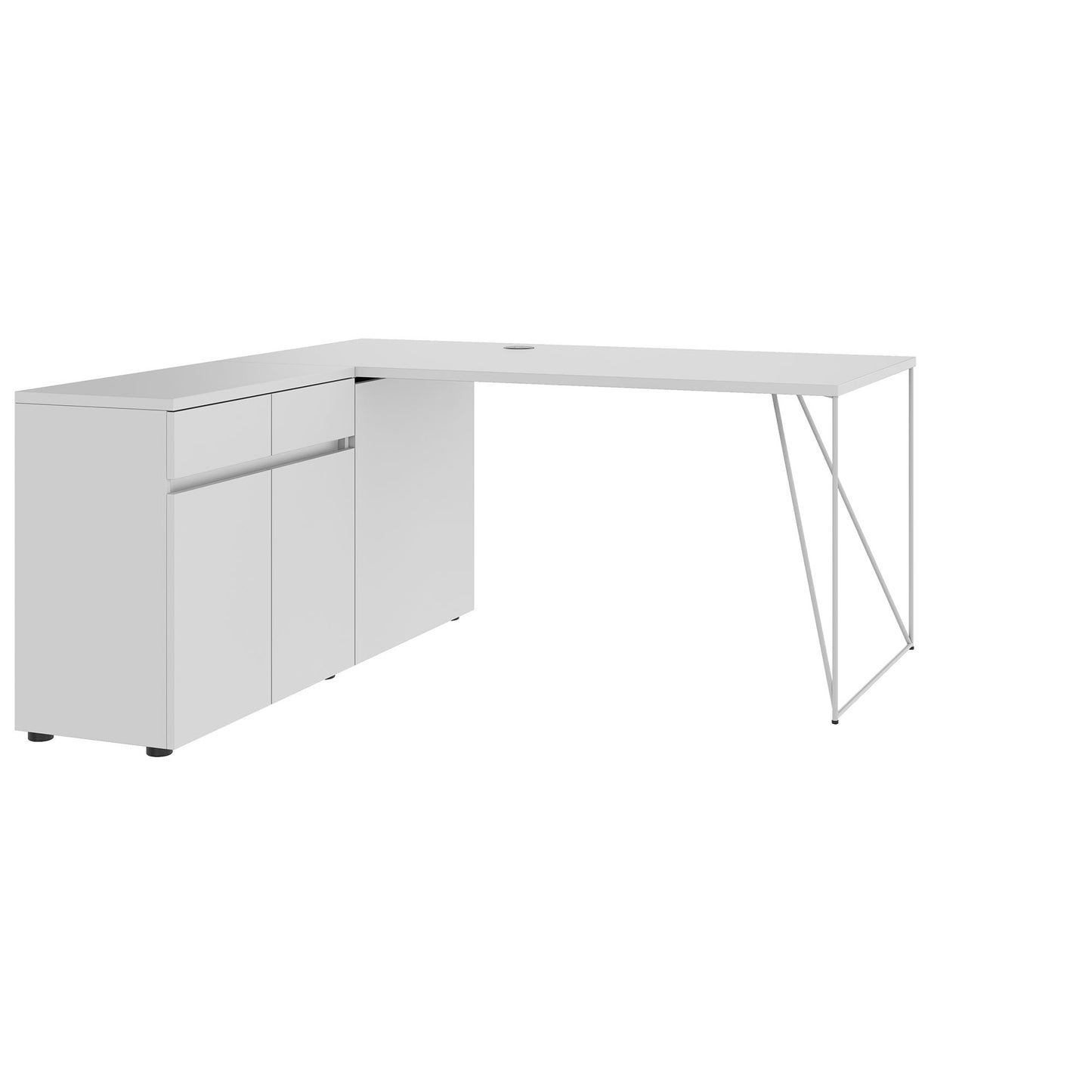 AIR desk | 1600 - 2000 mm, electrified, integrated sideboard, pearl gray