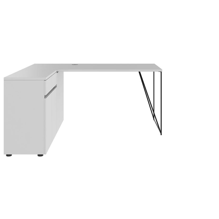 AIR desk | 1600 - 2000 mm, electrified, integrated sideboard, pearl gray