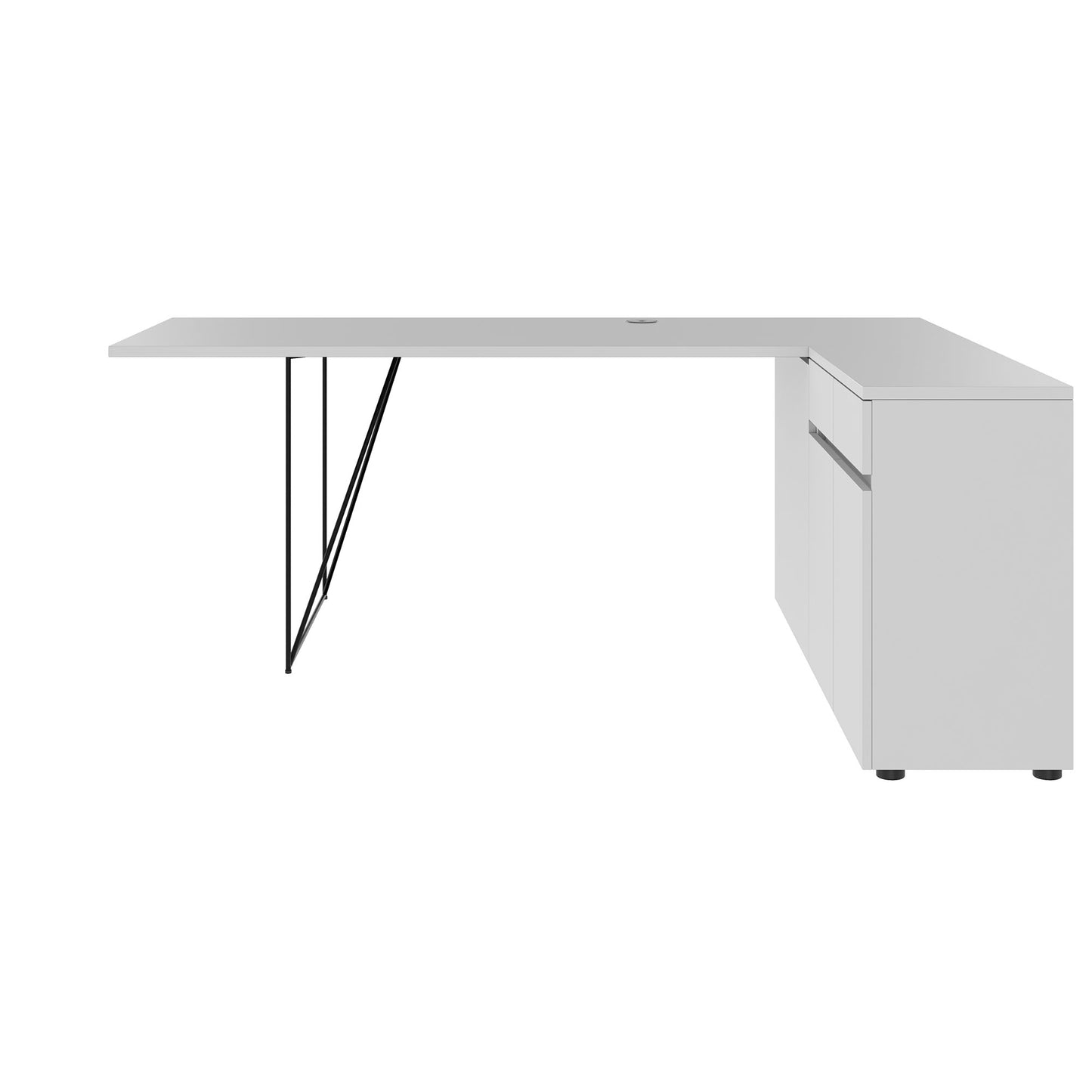 AIR desk | 1600 - 2000 mm, electrified, integrated sideboard, pearl gray