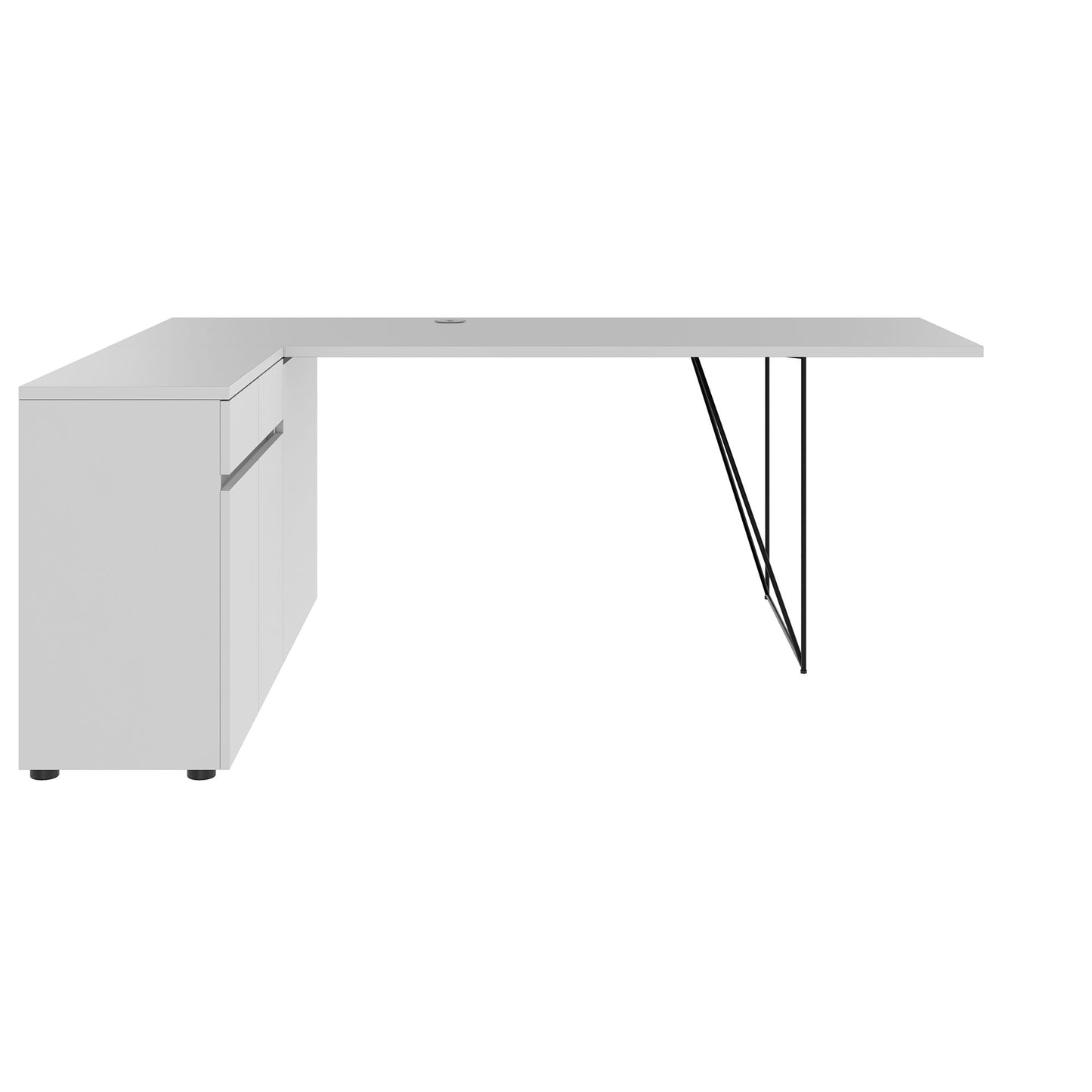 AIR desk | 1600 - 2000 mm, electrified, integrated sideboard, pearl gray