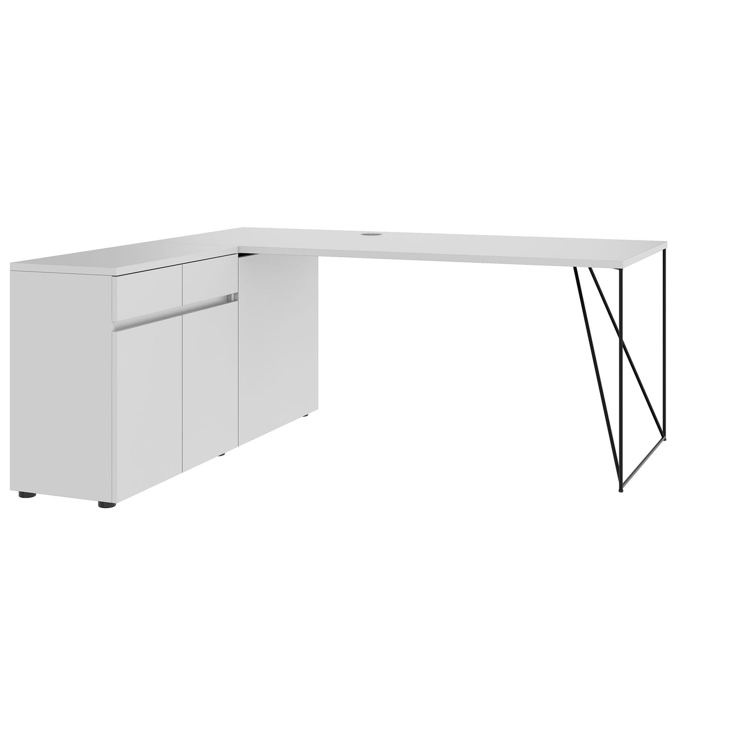 AIR desk | 1600 - 2000 mm, electrified, integrated sideboard, pearl gray