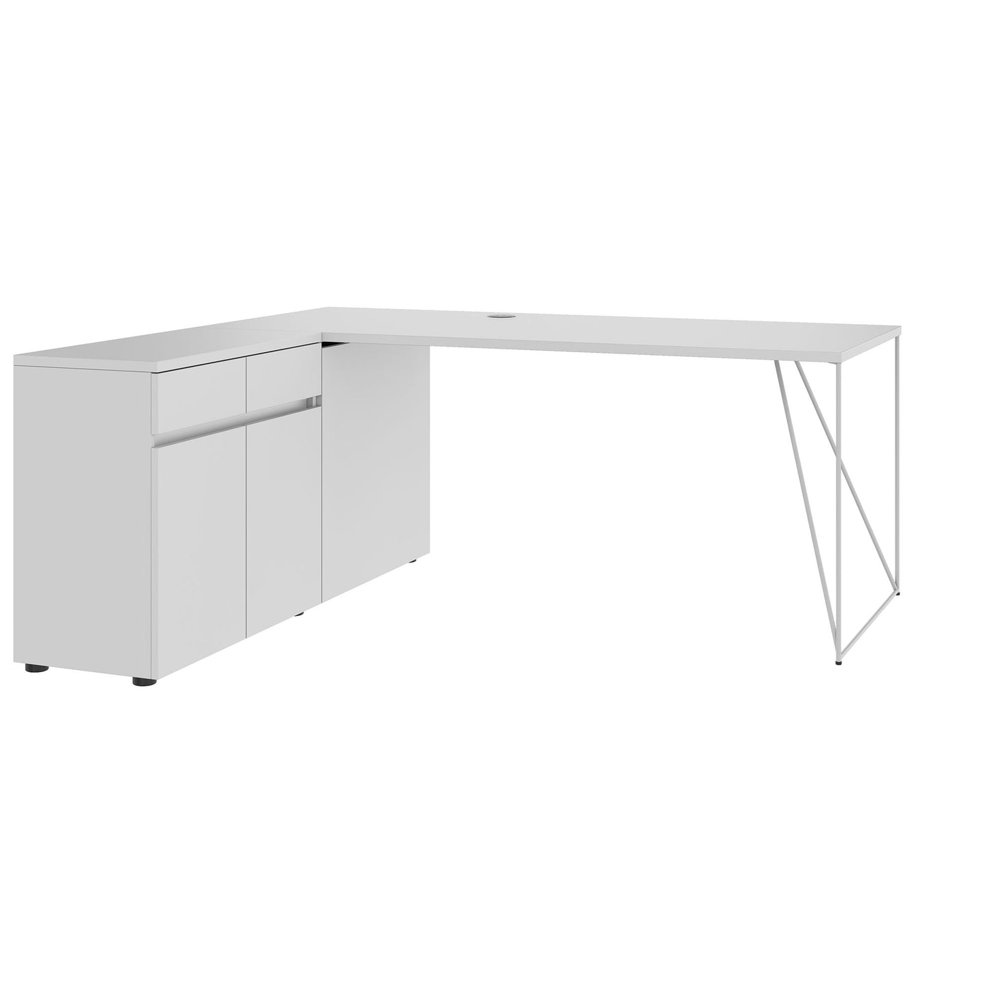 AIR desk | 1600 - 2000 mm, electrified, integrated sideboard, pearl gray