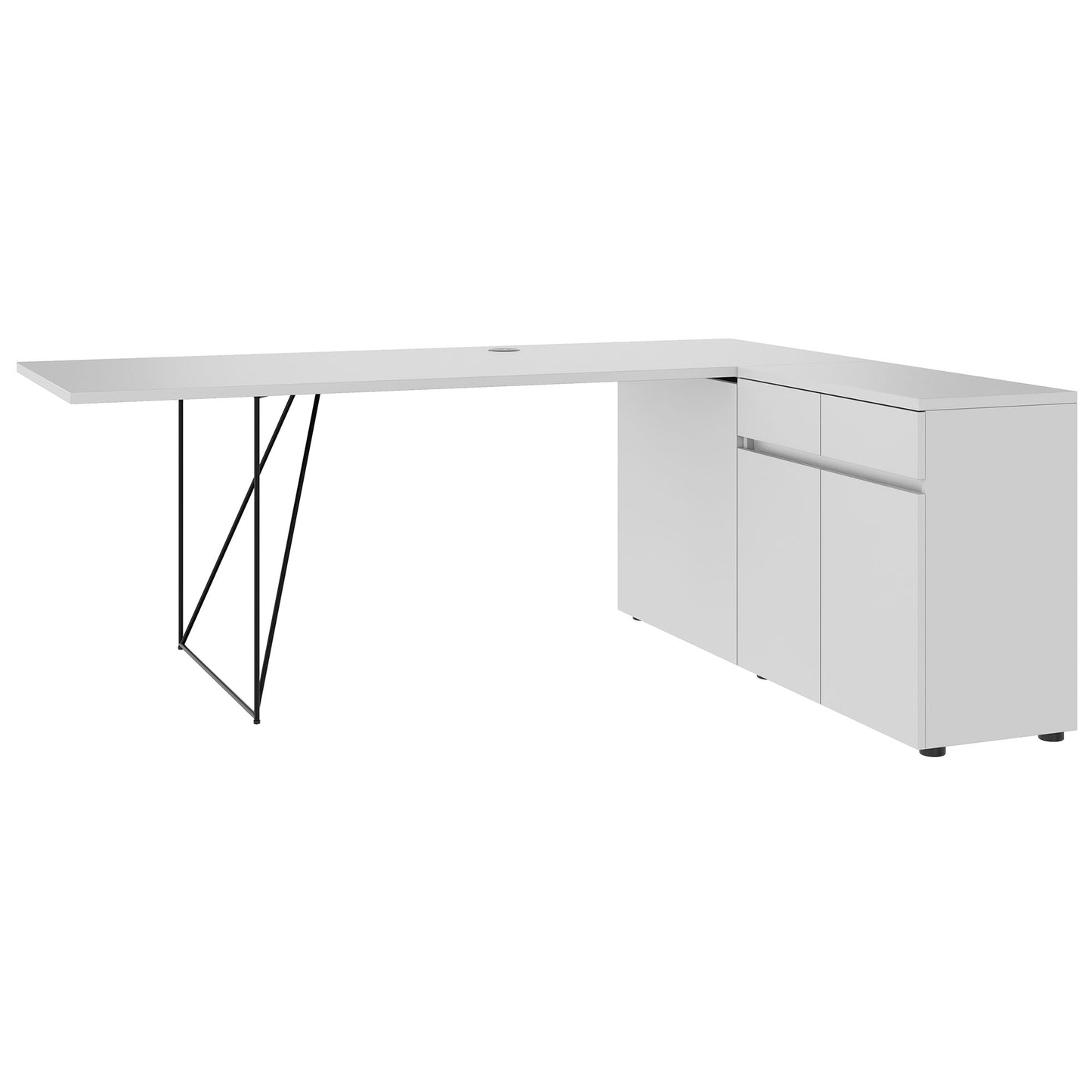 AIR desk | 1600 - 2000 mm, electrified, integrated sideboard, pearl gray