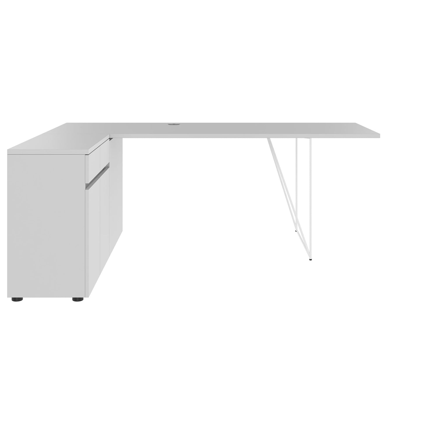 AIR desk | 1600 - 2000 mm, electrified, integrated sideboard, pearl gray