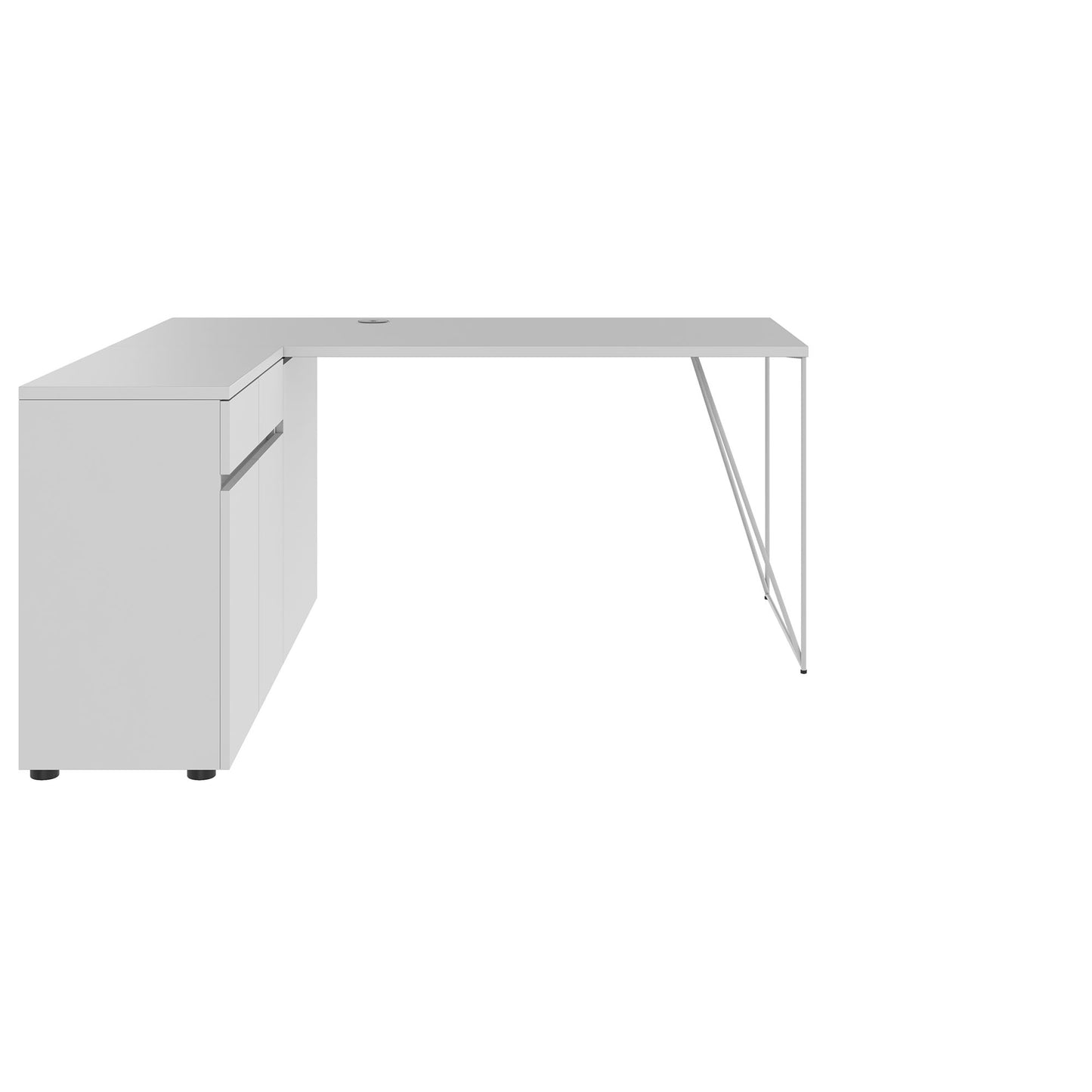 AIR desk | 1600 - 2000 mm, electrified, integrated sideboard, pearl gray