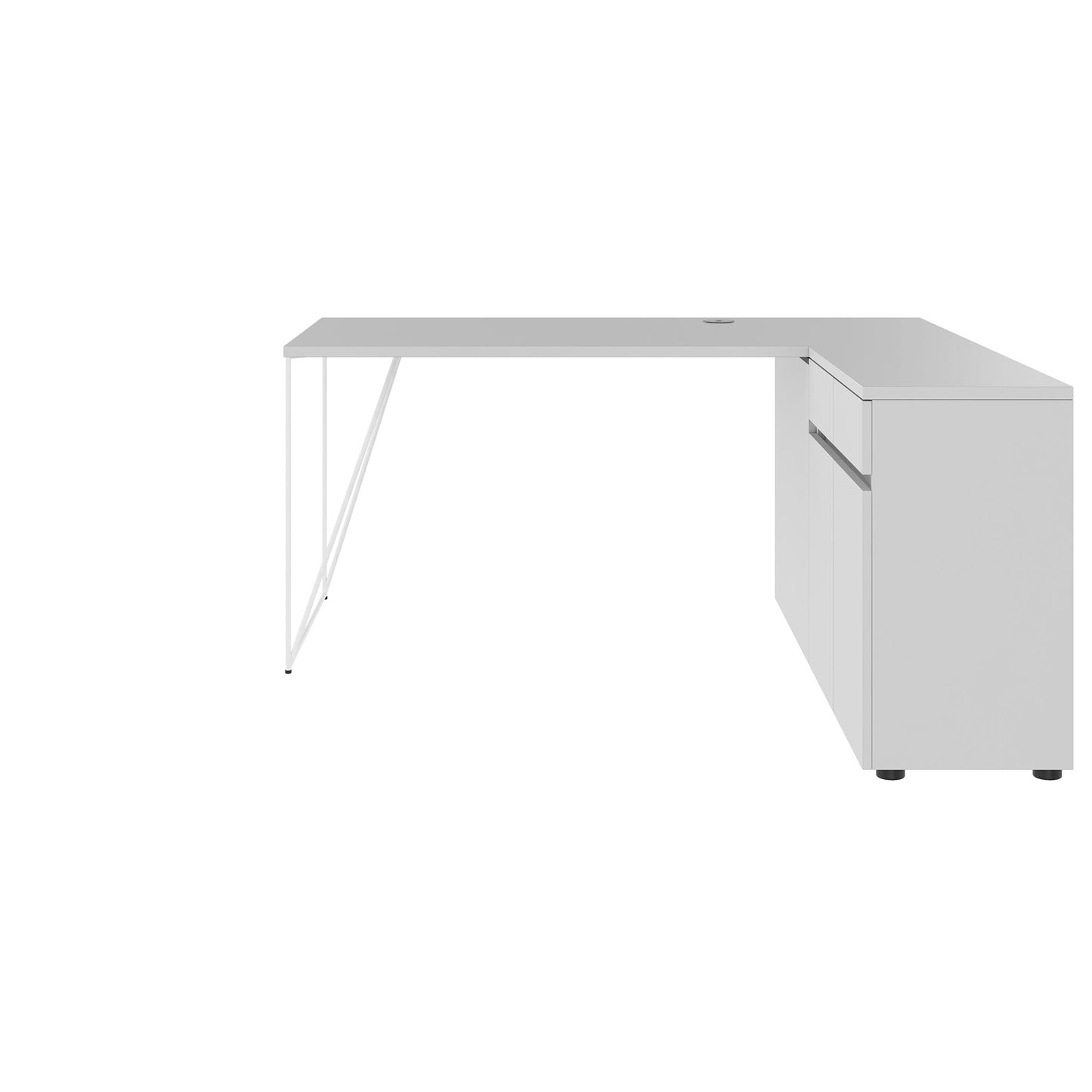 AIR desk | 1600 - 2000 mm, electrified, integrated sideboard, pearl gray