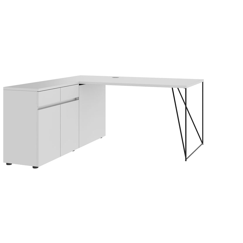 AIR desk | 1600 - 2000 mm, electrified, integrated sideboard, pearl gray