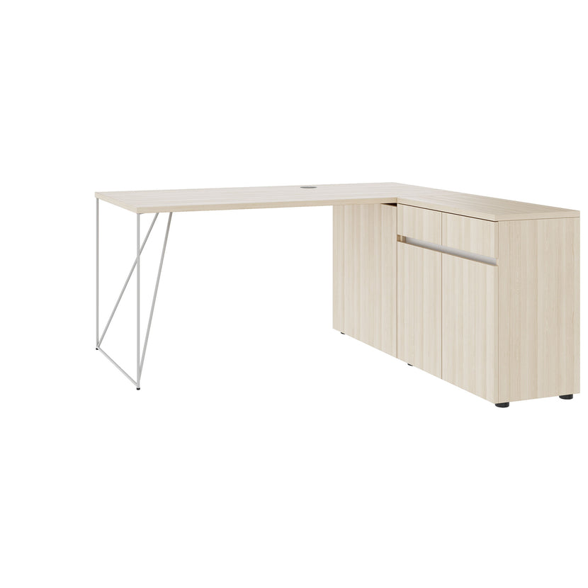 AIR desk | 1600 - 2000 mm, electrified, integrated sideboard, sand ash