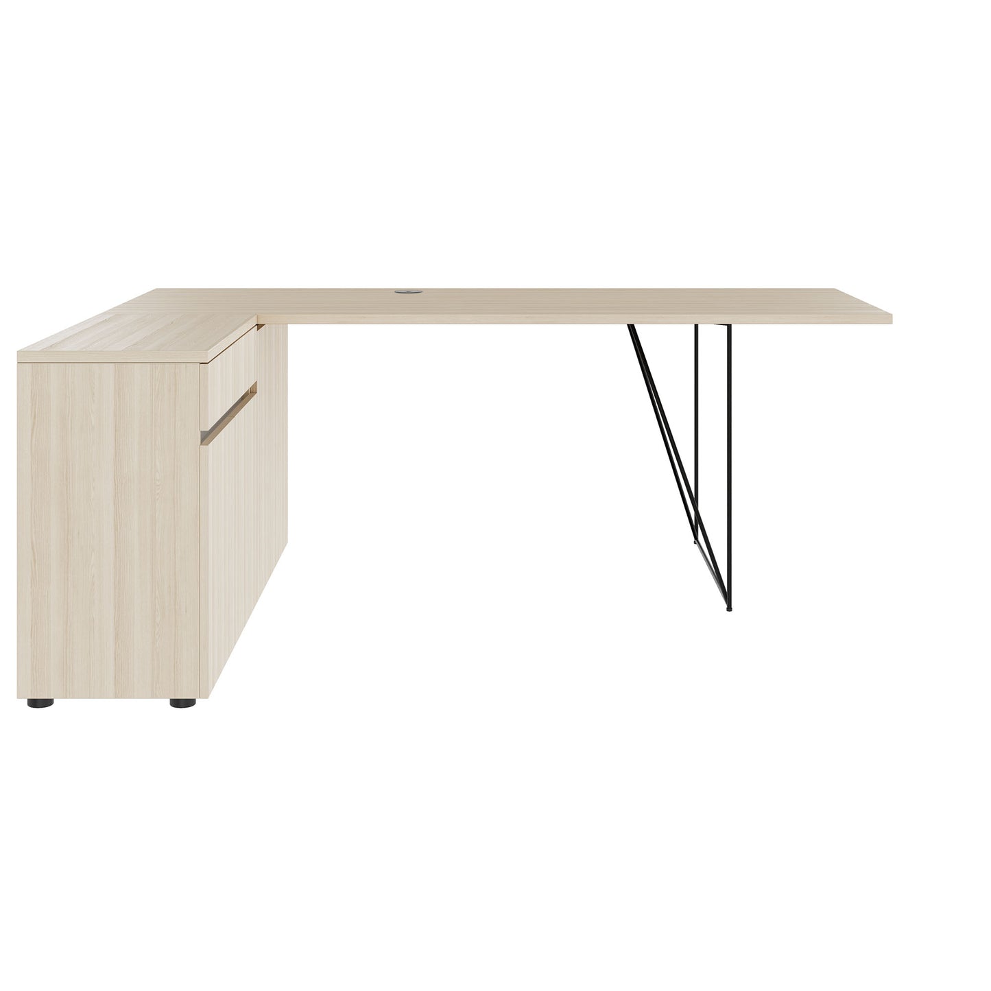 AIR desk | 1600 - 2000 mm, electrified, integrated sideboard, sand ash