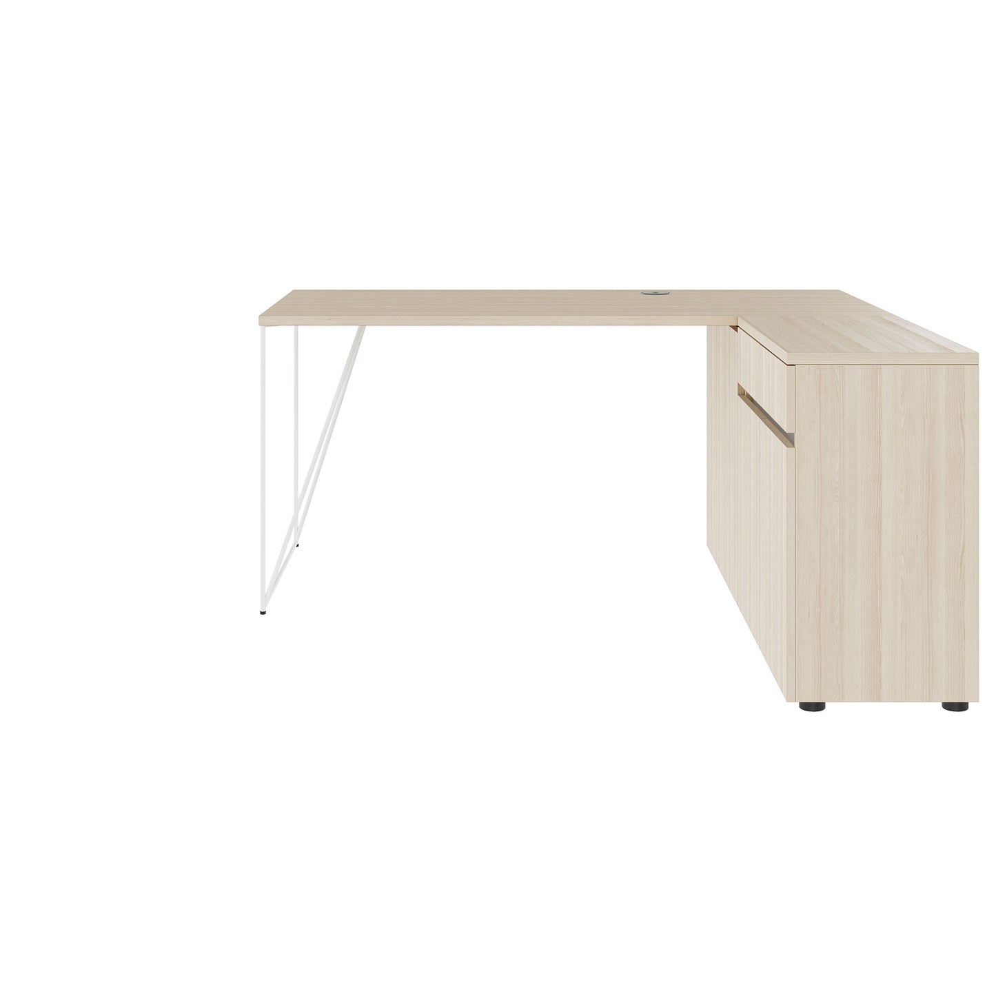 AIR desk | 1600 - 2000 mm, electrified, integrated sideboard, sand ash